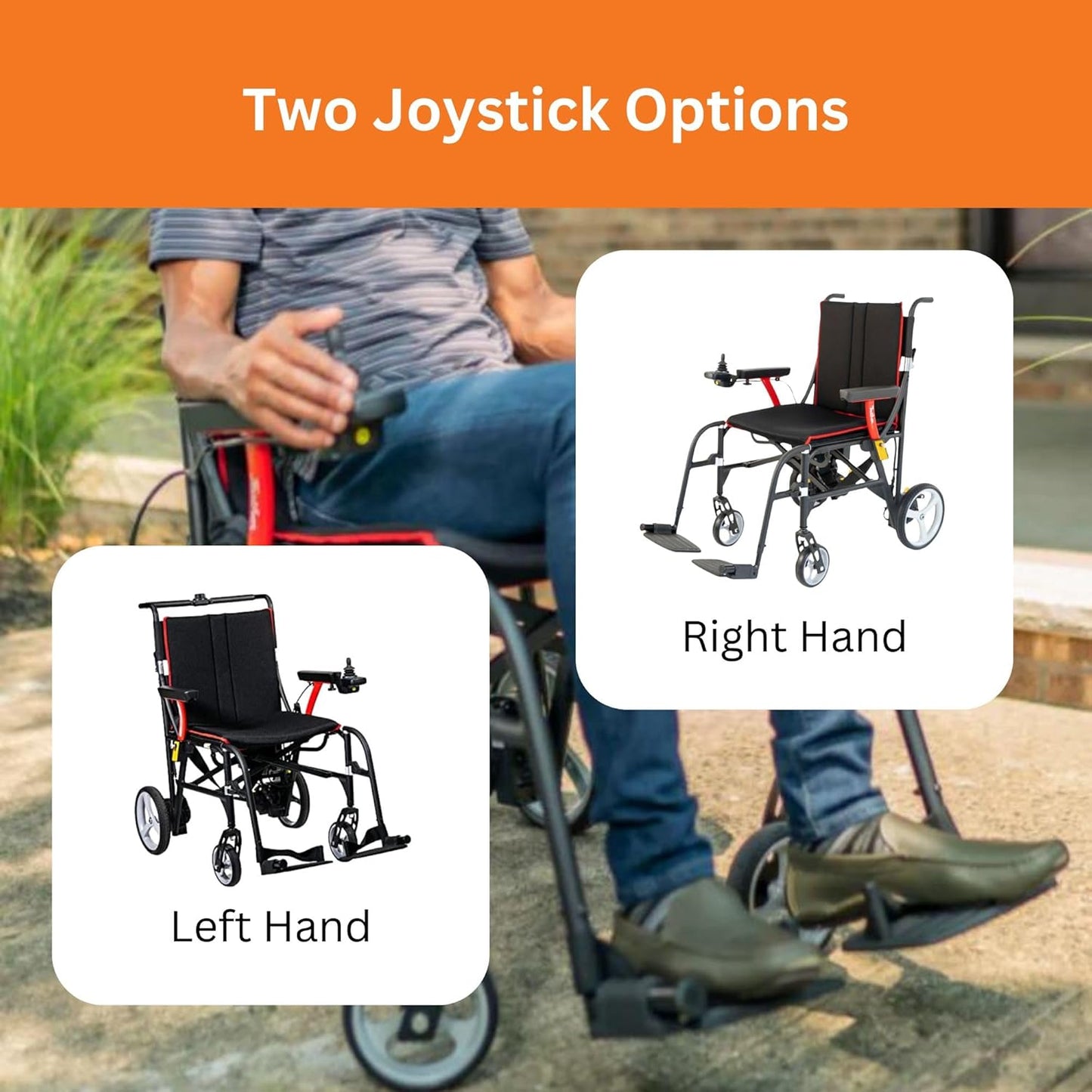 FeatherMobility - Black Lightweight Foldable Electric Power Wheelchair - Right Hand Joystick - 33lb Frame