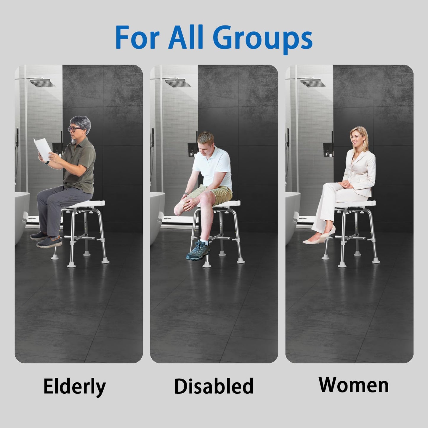 Swivel Shower Chair for Inside Shower, 360 Degree Rotating Seat, Small Shower Stool for Bathtub, Bath Chair for Elderly, Disabled, Adults (300lbs)
