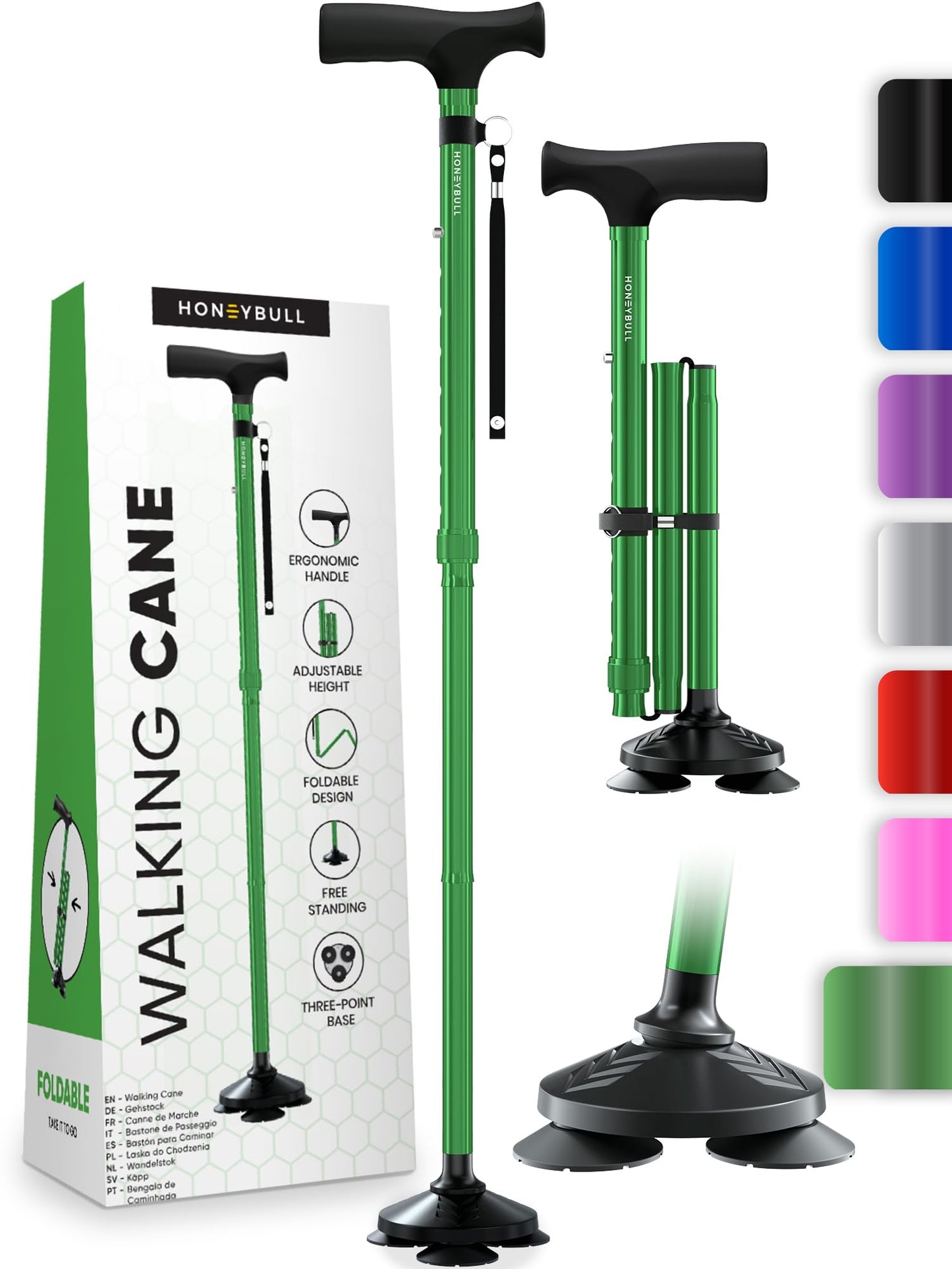 HONEYBULL Walking Cane for Men & Women – Foldable, Adjustable & Heavy-Duty Mobility Aid