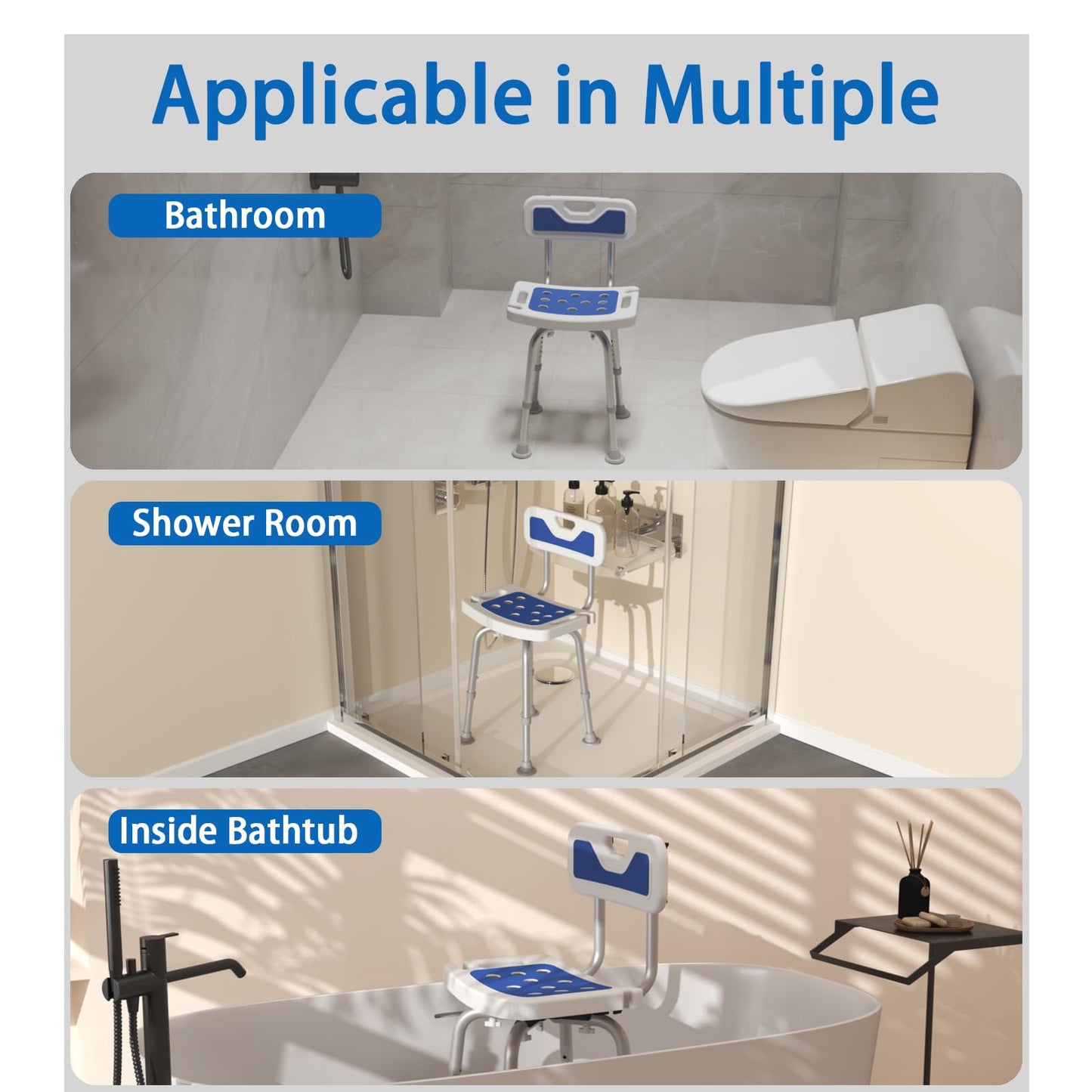 Swive Shower Chair with Arms and Back Heavy Duty 500 lbs for Seniors Elderly Disabled or Bariatric Adults Bench Seat for Inside Shower Stall and Bathroom Bath Tub Seats Adjustable Stool