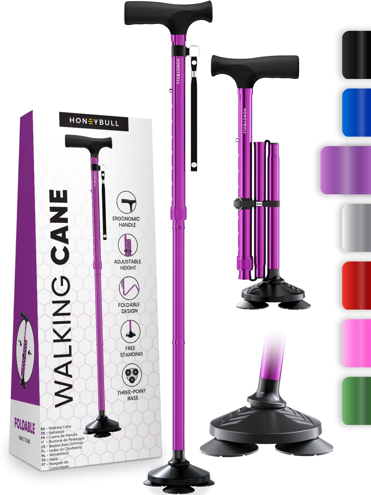 HONEYBULL Walking Cane for Men & Women – Foldable, Adjustable & Heavy-Duty Mobility Aid