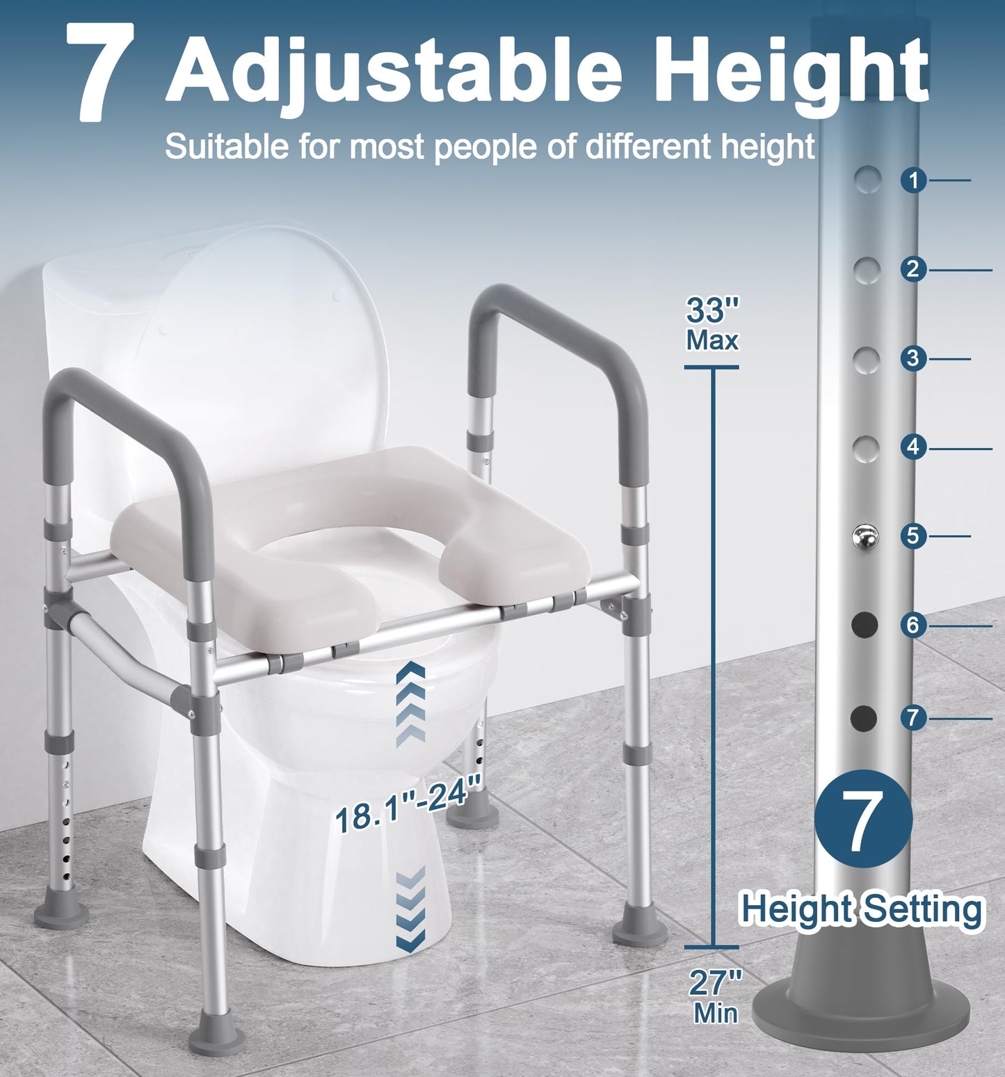 Toilet Seat Risers for Seniors, 400 LBS Raised Toilet Seat, FSA HSA Toilet Riser with Handles, Handicap Elevated Toilet Seat with Adjustable Height & Width for Elderly, Pregnant, Gray