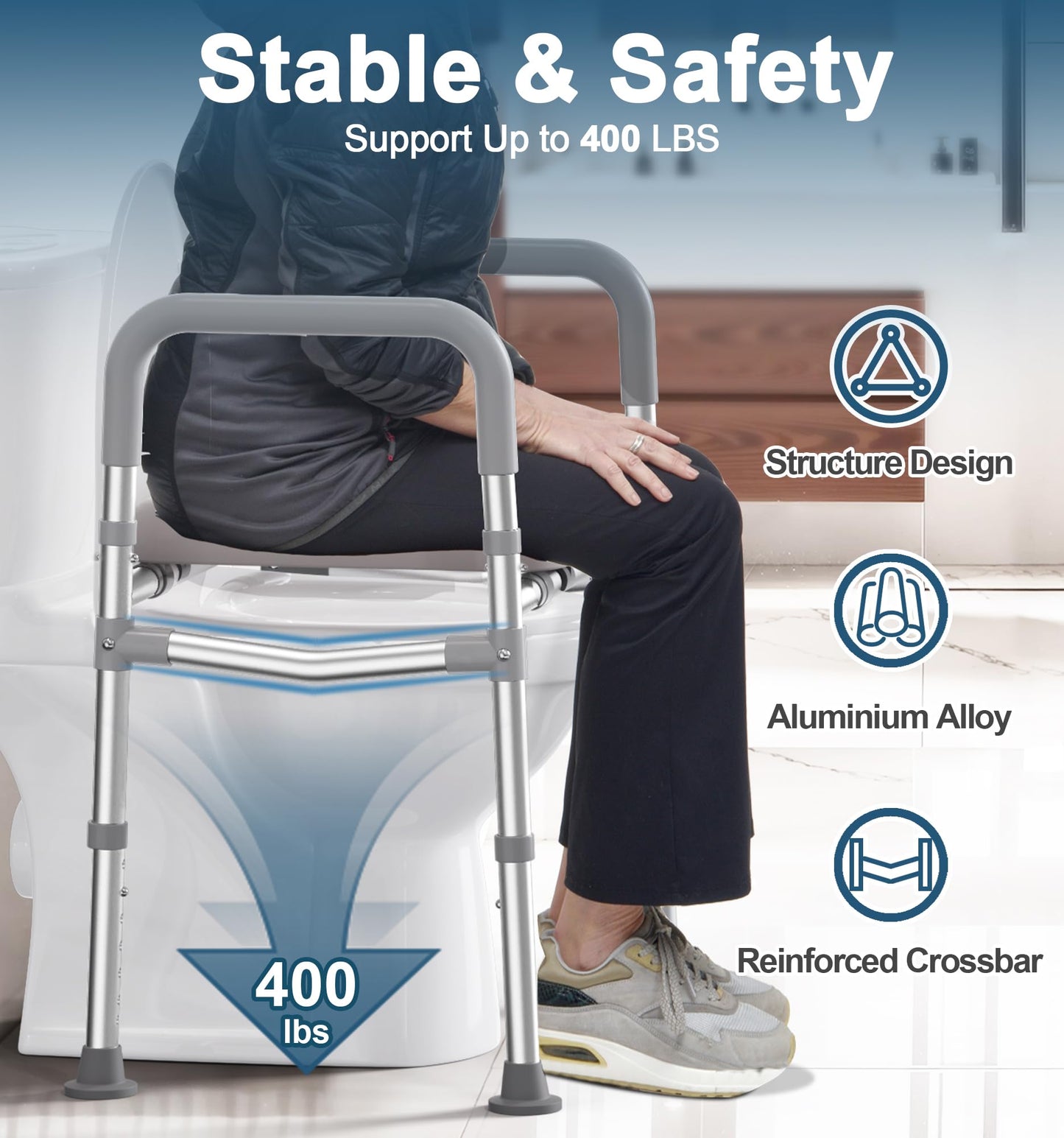 Toilet Seat Risers for Seniors, 400 LBS Raised Toilet Seat, FSA HSA Toilet Riser with Handles, Handicap Elevated Toilet Seat with Adjustable Height & Width for Elderly, Pregnant, Gray