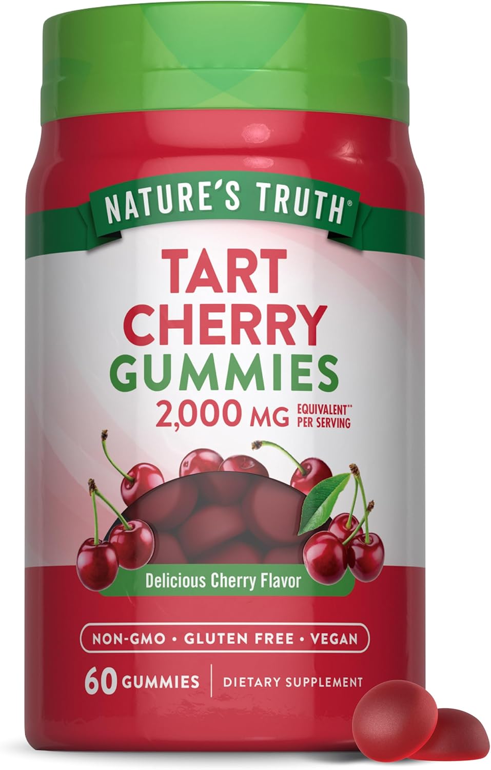 Nature's Truth Tart Cherry Gummies | 2000mg | 60 Count | Vegan, Non-GMO & Gluten Free Supplement | Cherry Flavor