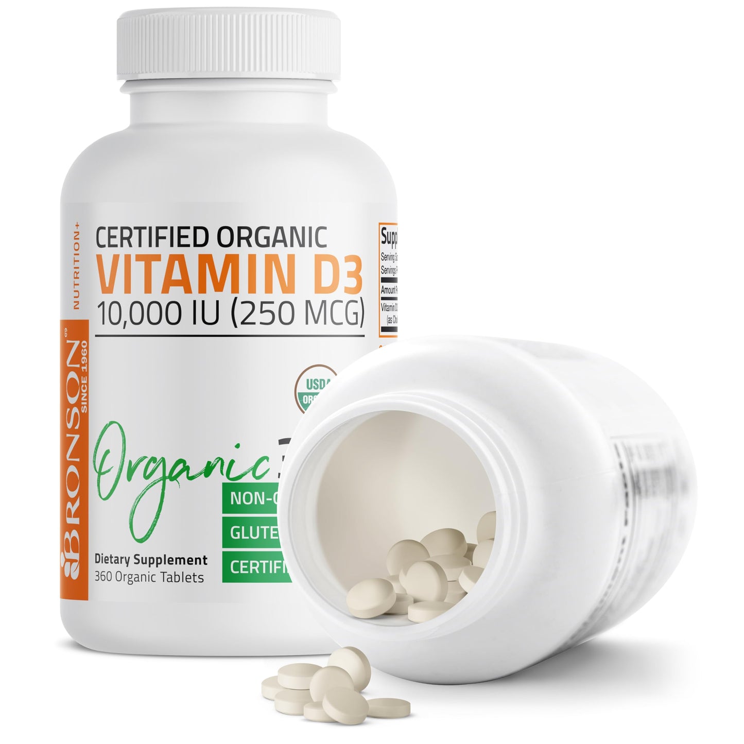 Bronson Vitamin D3 10,000 IU (250 mcg) Immune Support, Healthy Muscle Function & Bone Health, High Potency Organic Non-GMO Vitamin D Supplement, 360 Tablets