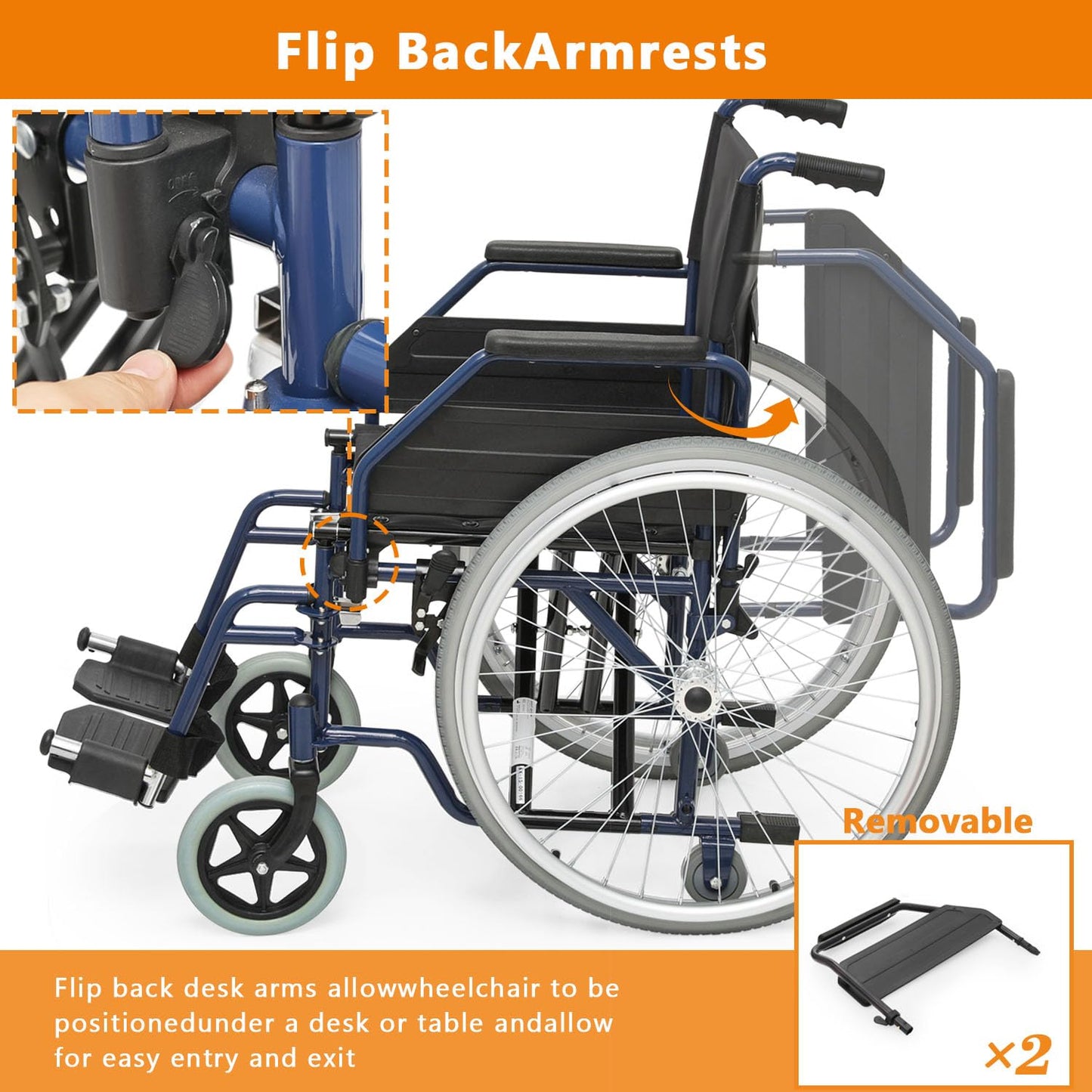 Wheelchair, Heavy Duty Folding Transport Wheelchair with Swing-Away Foot Rest and Removable Flip Back Armrests, 17" Wide Seat for Adults Seniors Easy Transfers, 300lbs, Red
