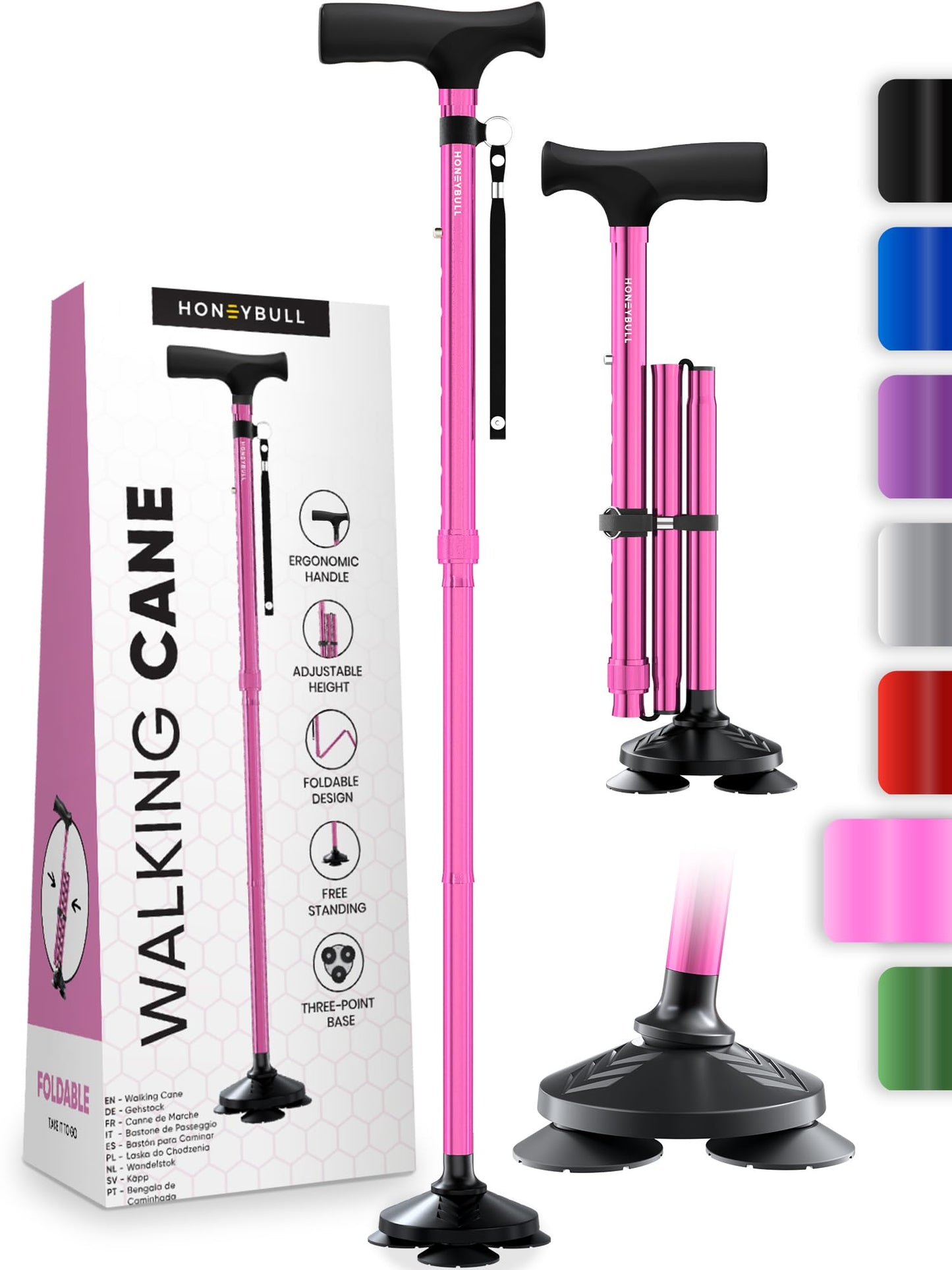 HONEYBULL Walking Cane for Men & Women – Foldable, Adjustable & Heavy-Duty Mobility Aid