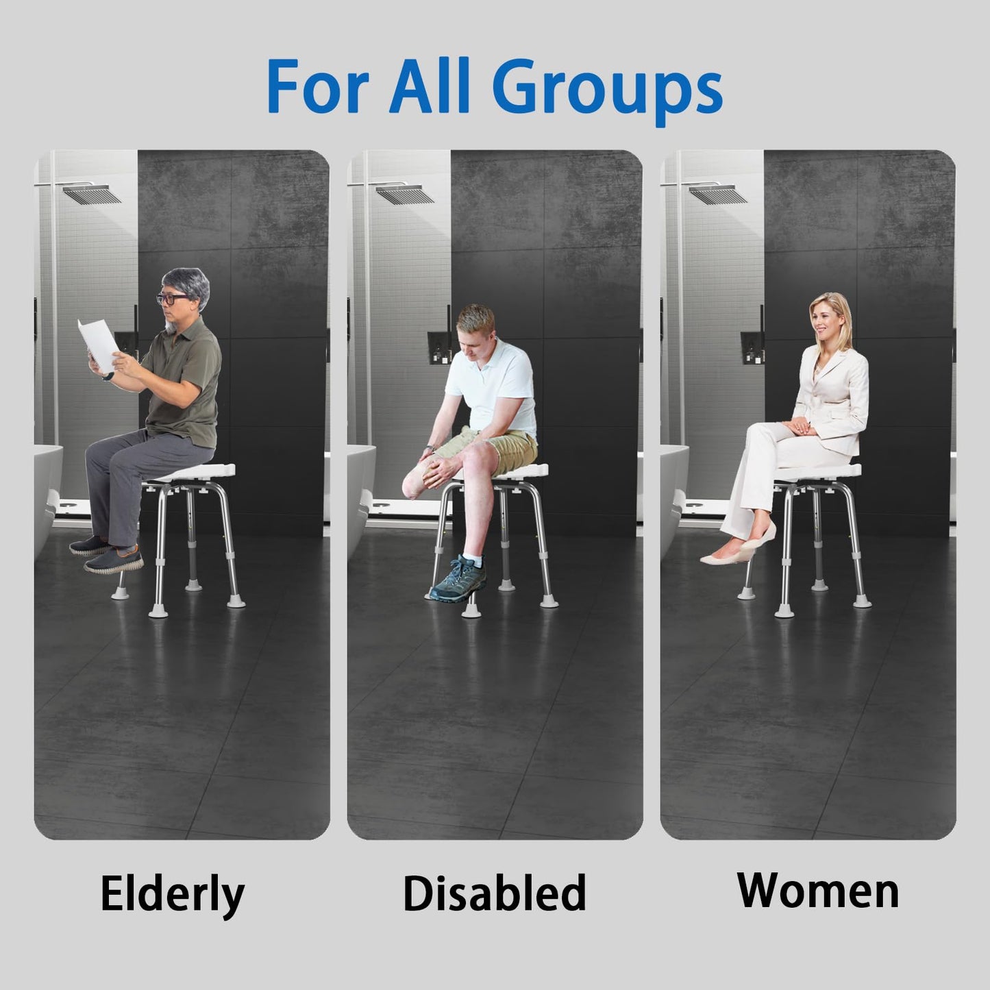 Swivel Shower Chair for Inside Shower, 360 Degree Rotating Seat, Small Shower Stool for Bathtub, Bath Chair for Elderly, Disabled, Adults (300lbs)