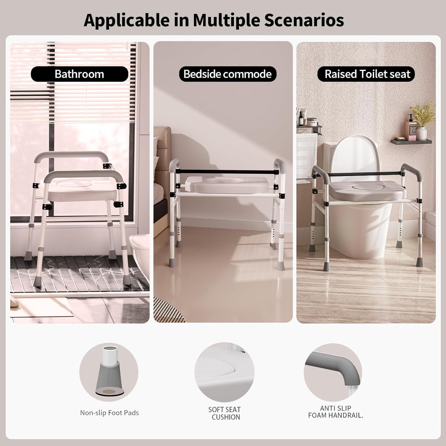 Elevated Portable Raised Handicap Toilet Seat High Risers for Seniors Elderly Adults with Handles Arms Over Toilet Handicapped Extender Lift Booster Elongated Seats Riser Potty Commode Chair Lifter