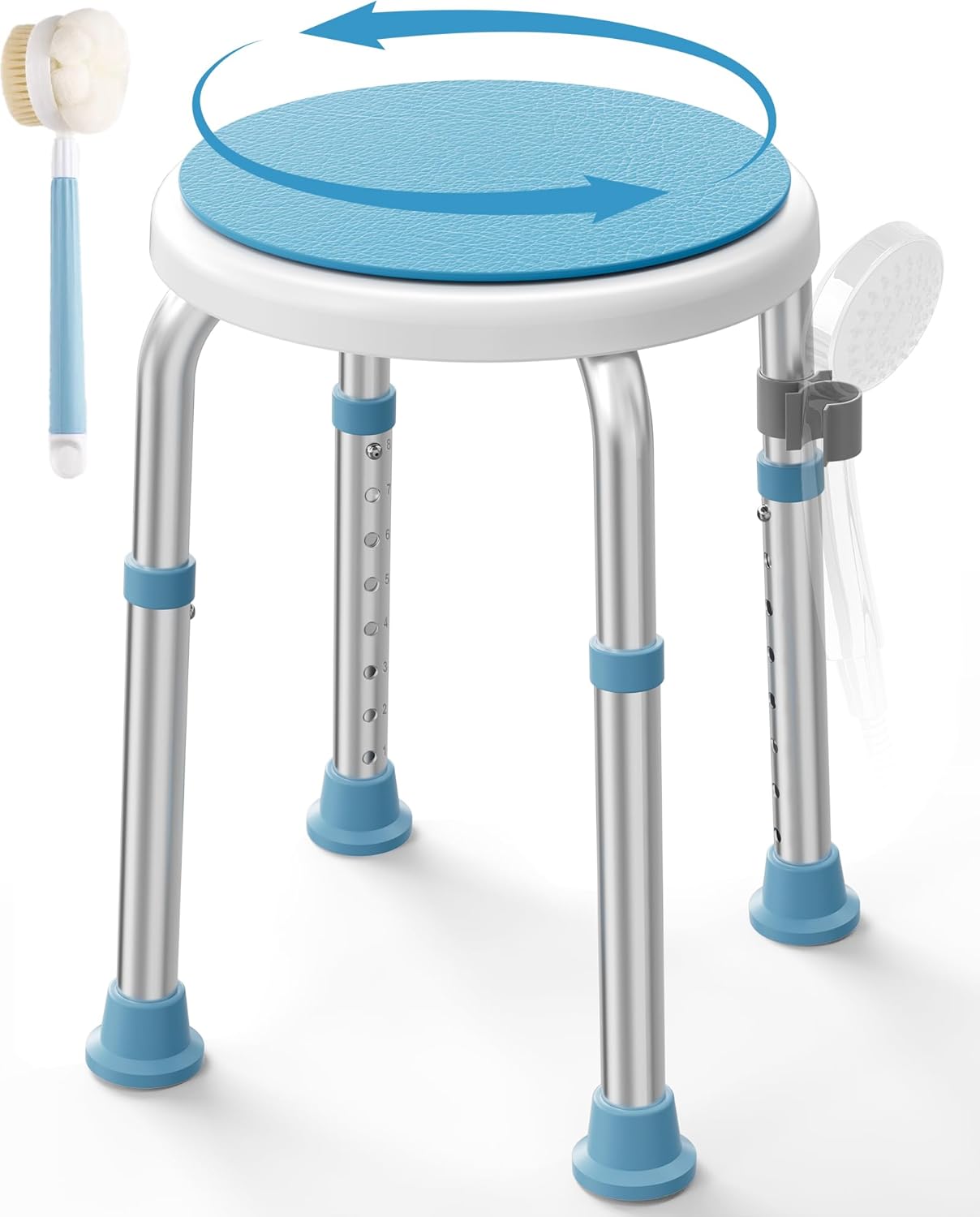 Swivel Shower Chair, FSA/HSA Eligible Adjustable Round Stool With Back Scrubber, Seat for Inside Tub Bathroom Bench Bath Chair for Elderly and Disabled