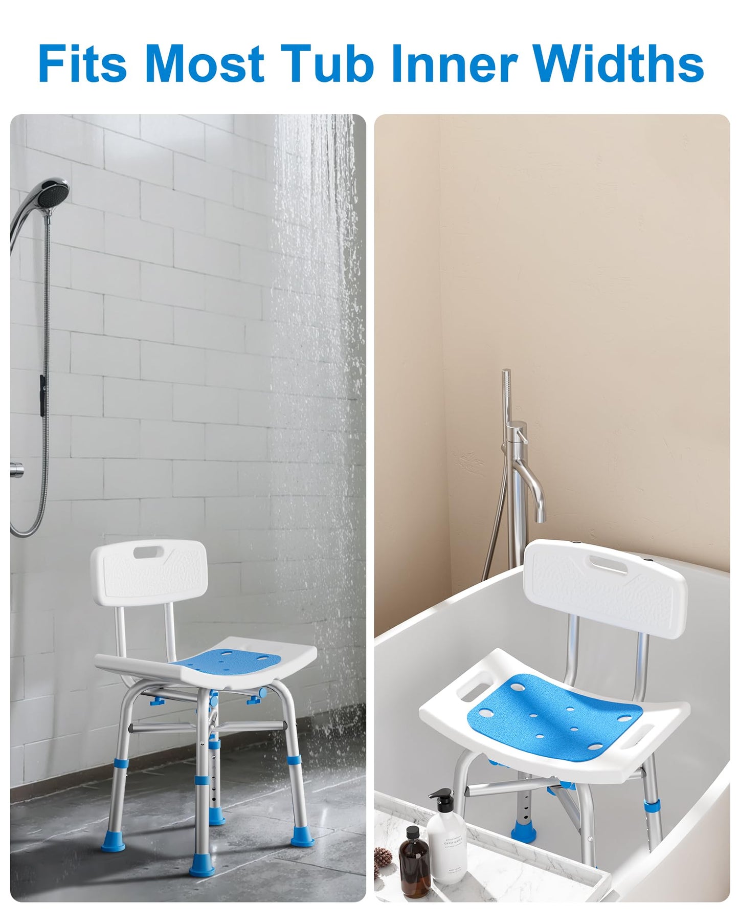 Shower Chair for Inside Shower with Removable Back, FSA/HSA Eligible 500 lbs Heavy Duty Bath Chair for Bathtub, Safety Bath Seat Bath Stool for Seniors and Disabled
