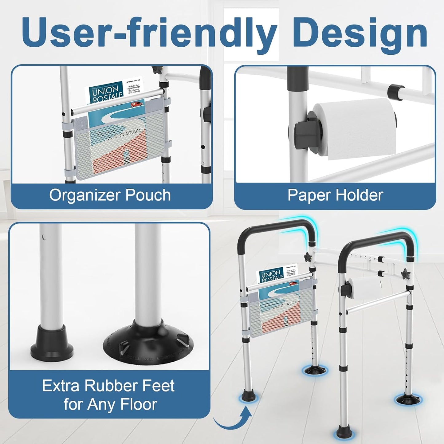 Toilet Safety Rails for Seniors and Shower Chair for Inside Shower with Removable Back