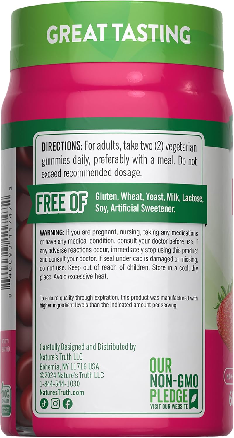 Nature's Truth Vitamin D3 and B12 Gummies | 60 Count | Strawberry Flavor | Vegetarian, Non-GMO & Gluten Free Supplement