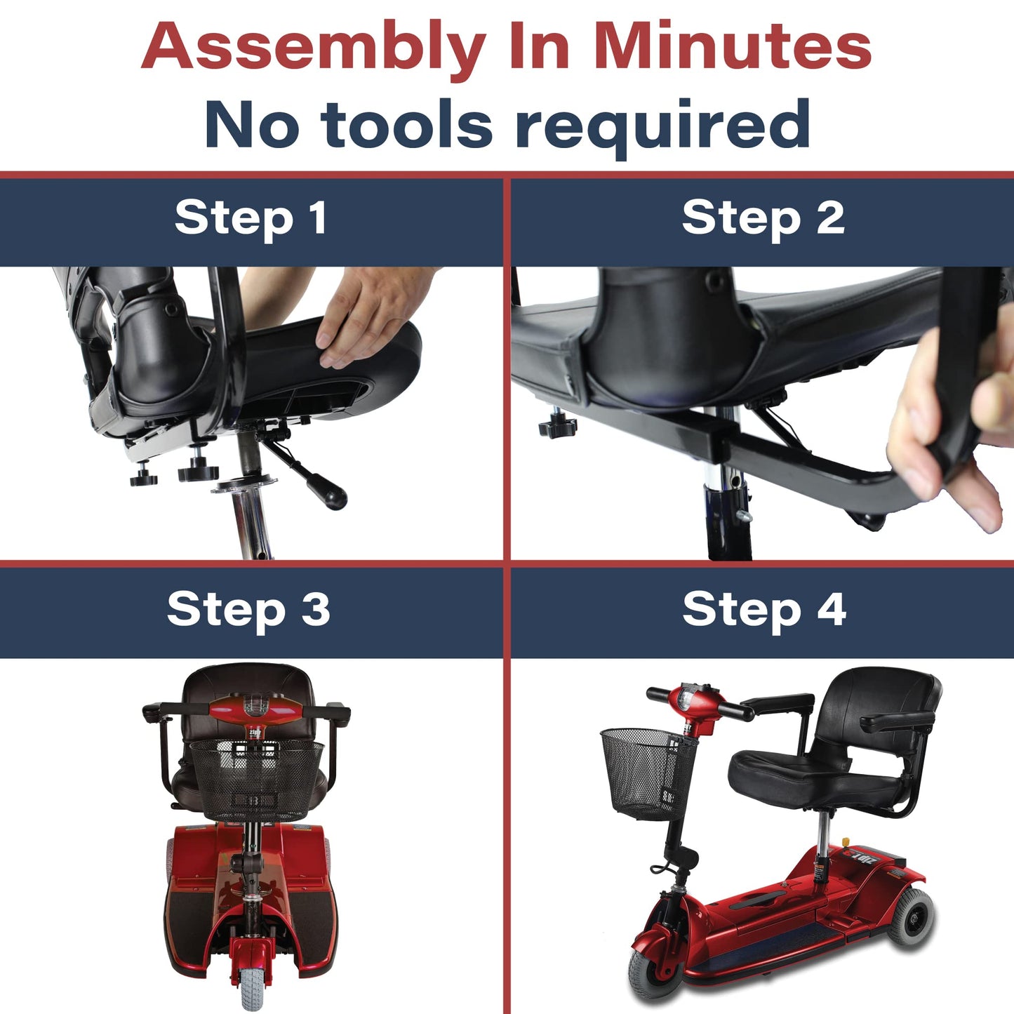 Zipr Xtra 3 Wheel Scooter - 3 Wheel Extended Wheelbase Mobility Scooter - 16" Seat Electric Wheelchair - Portable & Folding Mobility Scooters for Adults, Travel, Seniors, Elderly