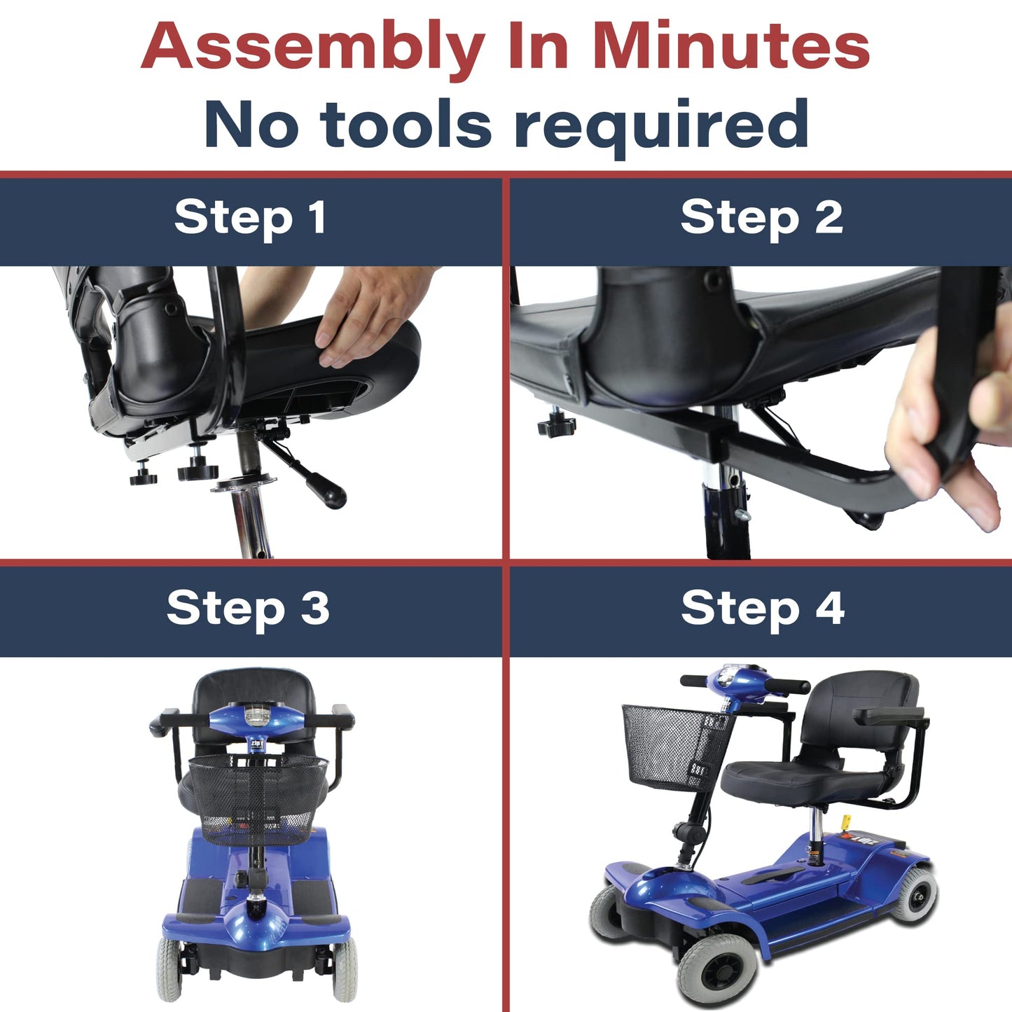 Zipr Traveler 4 Wheel Mobility Scooter - Upgraded Battery - Portable Folding Scooter - Adults, Seniors, Elderly - Charger and Metal Basket Included