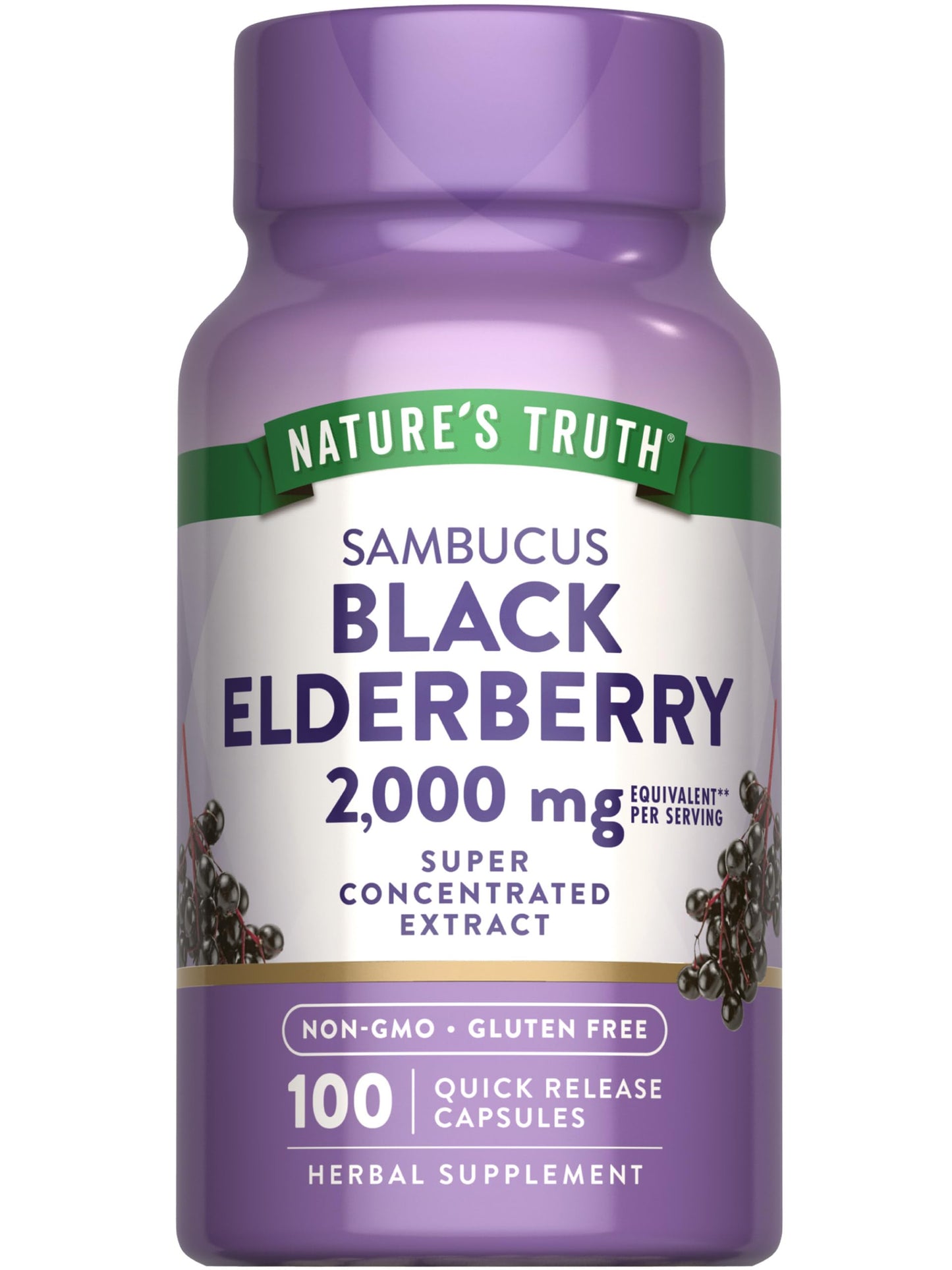 Nature's Truth Black Elderberry Capsules | 100 Count | Super Concentrated Sambucus Extract | Non-GMO and Gluten Free Supplement
