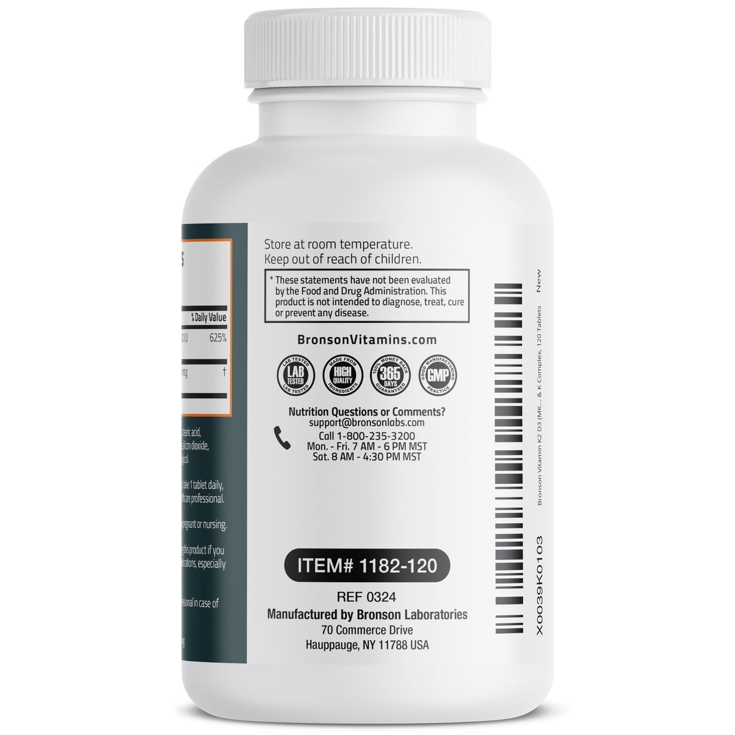 Bronson Vitamin K2 D3 (MK7) Supplement Non-GMO Formula Vitamin D3 5000IU (125 mcg) & 90 mcg K2 MK-7, Easy to Swallow D & K Complex, 120 Tablets