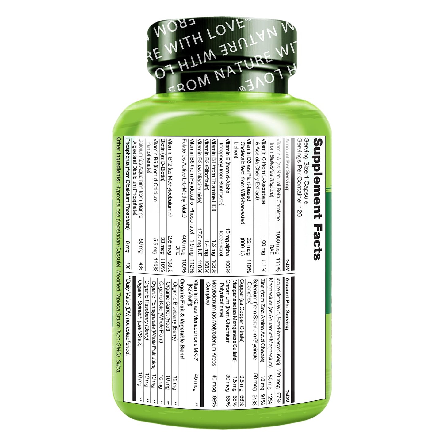 NATURELO Mens Multivitamins - One Daily Multivitamin for Men with Vitamins, Minerals & Organic Whole Foods, Boost Energy & Health, Non-GMO, 120 Vegetarian Capsules