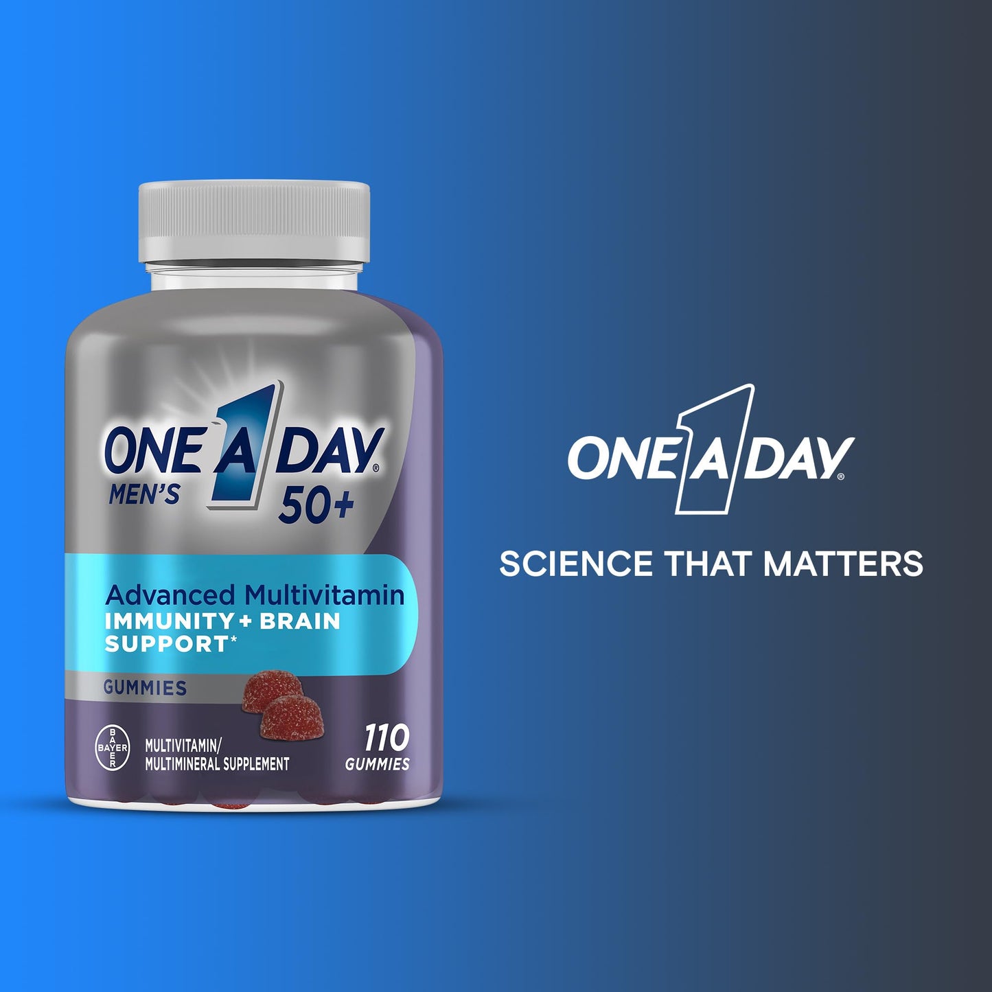 One A Day Men’s 50+ Gummies – Advanced Multivitamin for Brain & Immunity Support