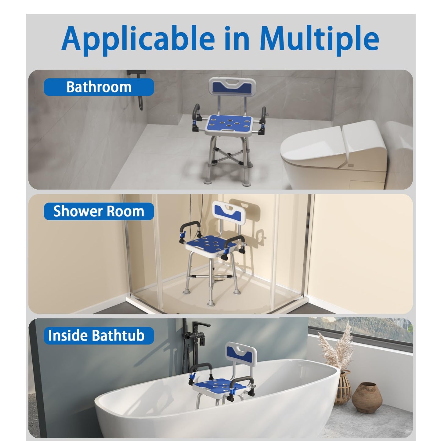 Shower Chair with Arms and Back Heavy Duty 500 lbs for Seniors Elderly Disabled or Bariatric Adults Bench Seat for Inside Shower Stall and Bathroom Bath Tub Seats