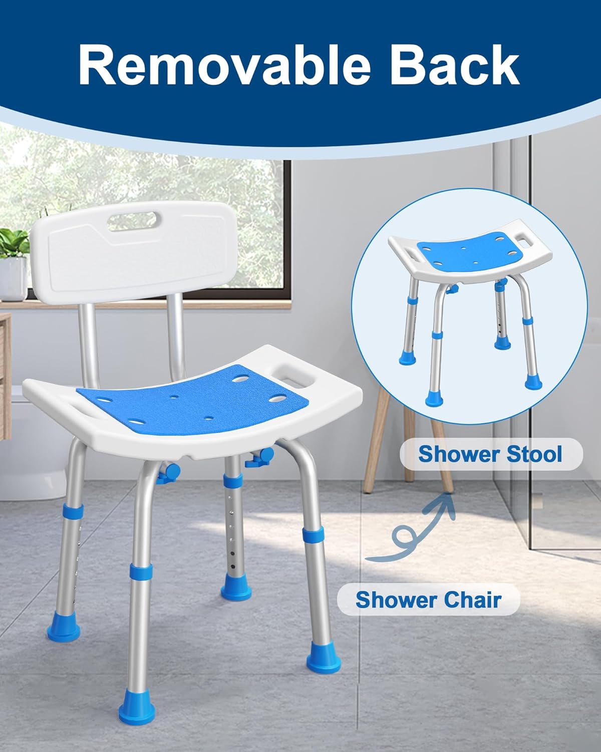 FSA/HSA Eligible Raised Toilet Seat with Handles 400 lbs and Shower Chair for Inside Shower with Removable Back 400 lbs