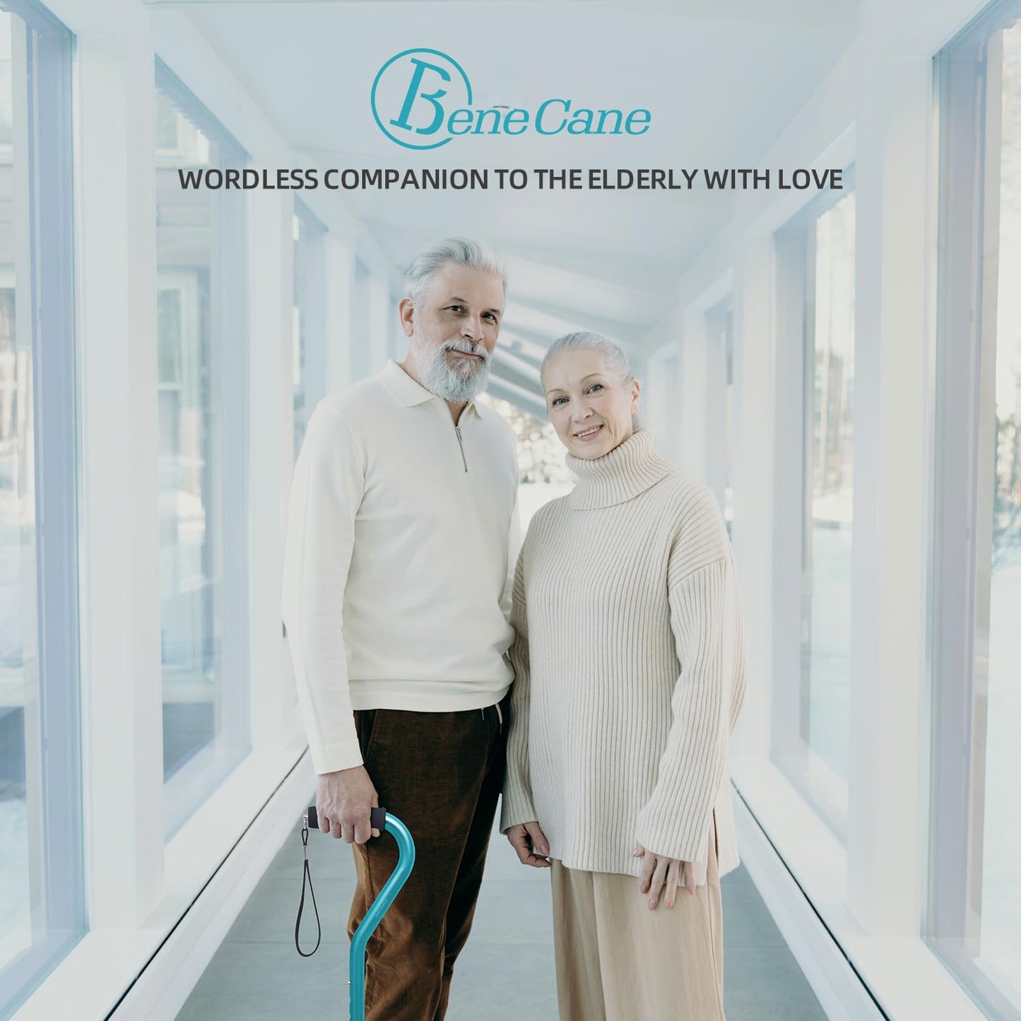 BeneCane Walking Cane for Men & Women Adjustable Cane with Offset Soft Cushioned Handle -Portable Lightweight Sturdy Mobility Walker Aid for Elderly, Seniors Collapsible Cane