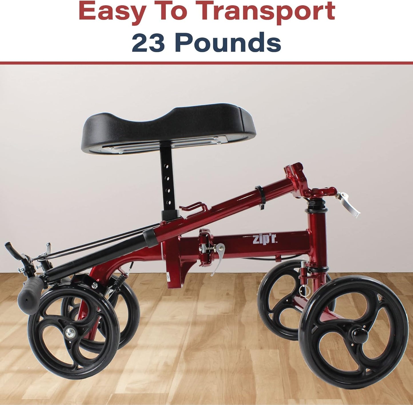Zipr Pathfinder Folding Knee Scooter - Height Adjustable Knee Scooter - Medical Knee Scooter for Broken Foot & Ankle - Knee Walker with Removable Basket - Ambidextrous Dual Braking Knee Crutch