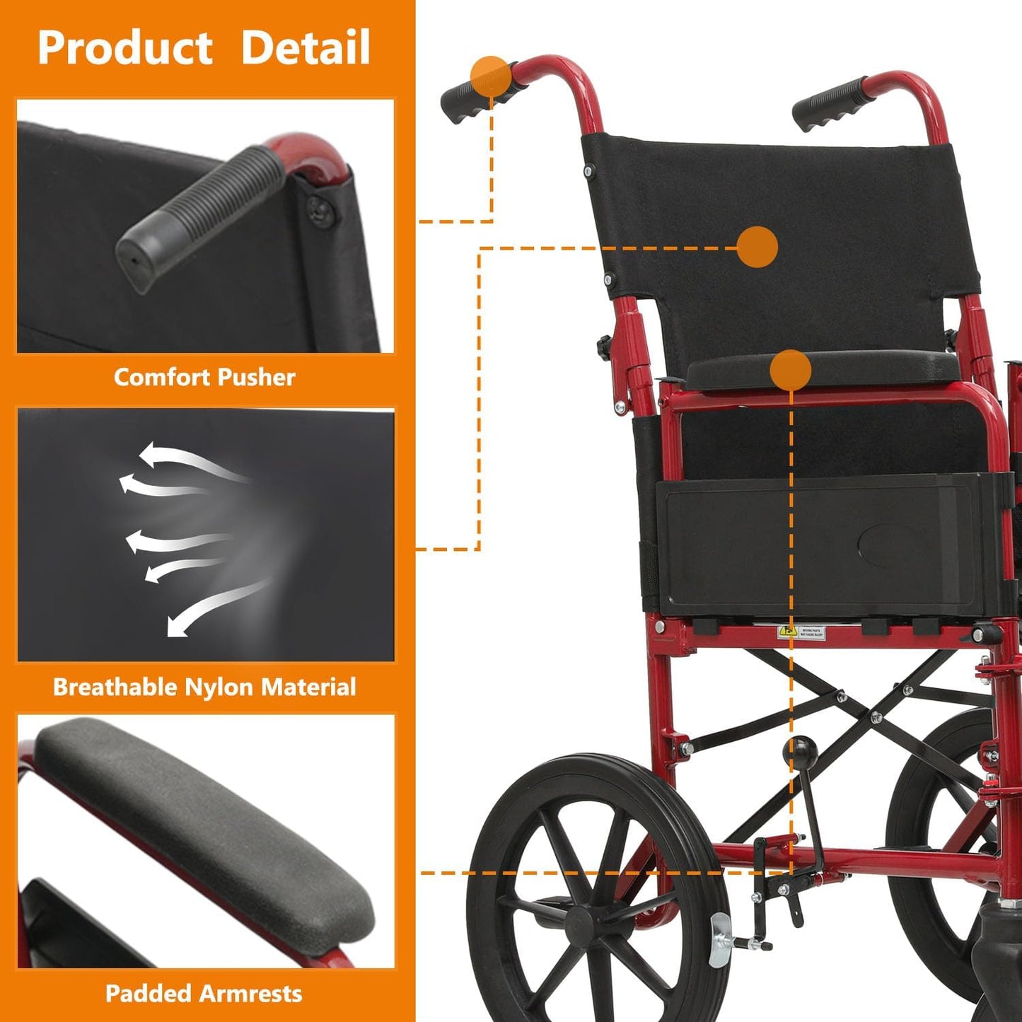 Wheelchair, Folding Transport Wheelchair with Swing-Away Foot Rest and Removable Flip Back Armrests, 18" Wide Seat for Adults Seniors Transfers, 300lbs, Black