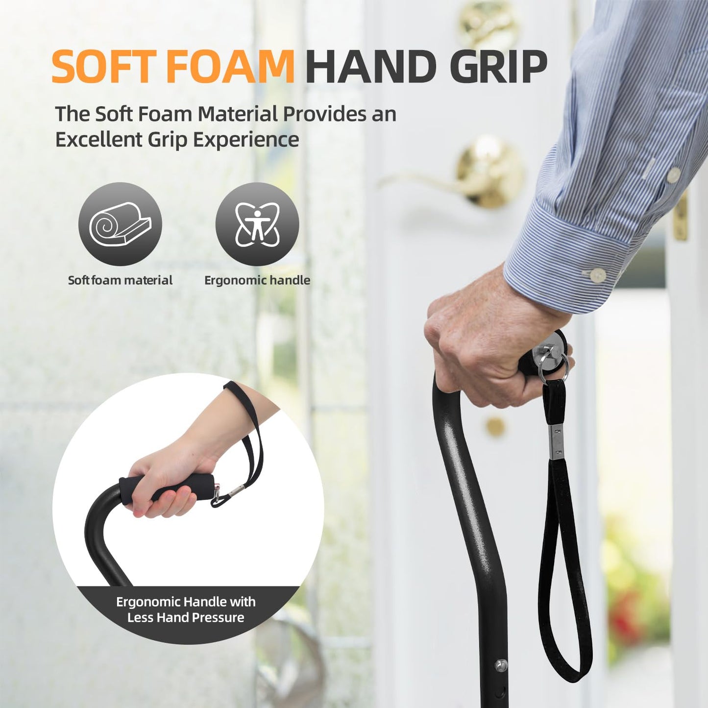 BeneCane Walking Cane for Men & Women Adjustable Cane with Offset Soft Cushioned Handle -Portable Lightweight Sturdy Mobility Walker Aid for Elderly, Seniors Collapsible Cane