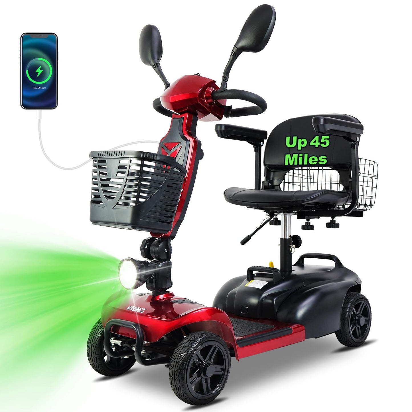 30 Miles Long Range 4-Wheel Electric Mobility Scooter – Powerful, Foldable & Reliable Travel Solution