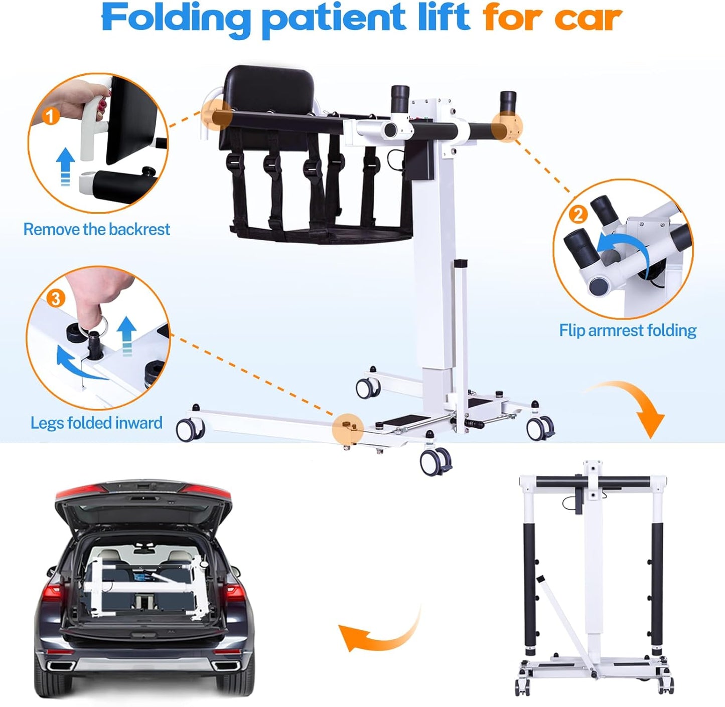 Electric Patient Lift Transfer Wheelchair,Portable Patient Lift Transfer Chair for Home,Foldable Transfer Lift Chair for Car,Shower Toilet Chair with Arms and Back for Seniors