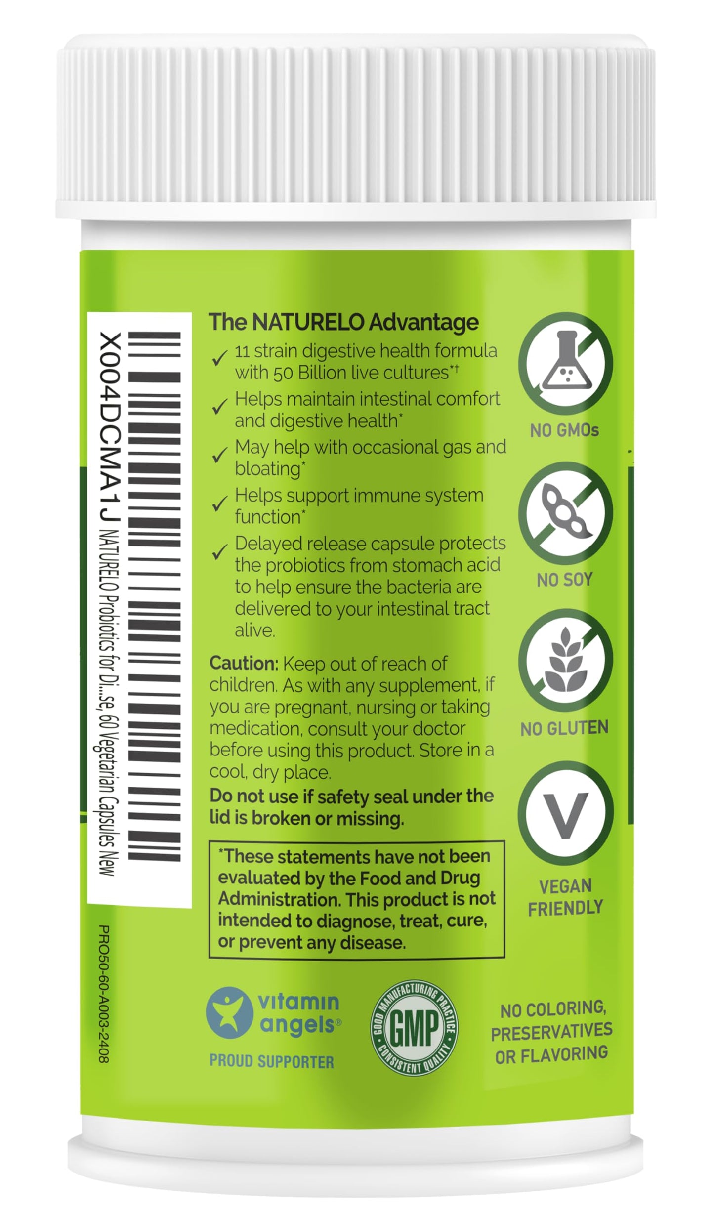 NATURELO Probiotics for Digestive Health - 50 Billion CFU, 11 Strains Daily Supplement - Boosts Immune System, Delayed Release, 60 Vegetarian Capsules