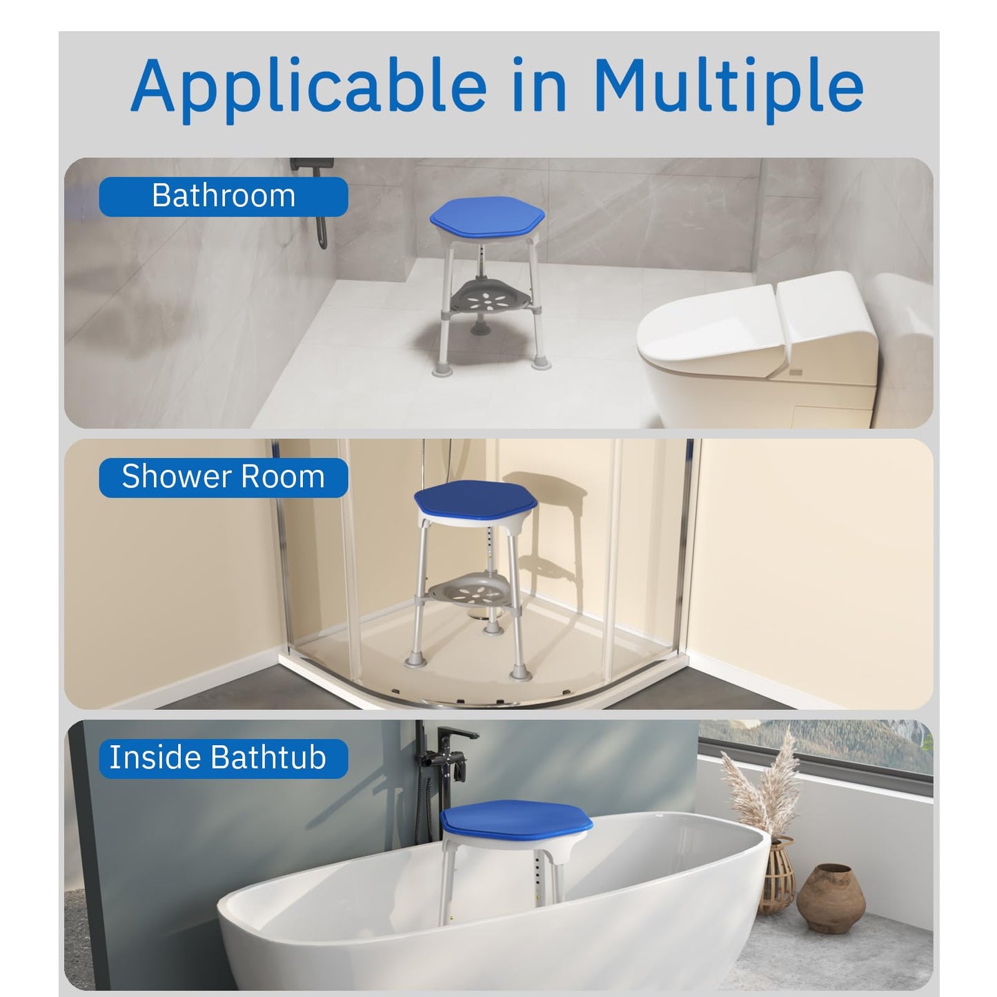 Swivel Shower Chair for Inside Shower, 360 Degree Rotating Seat, Small Shower Stool for Bathtub, Bath Chair for Elderly, Disabled, Adults (300lbs)