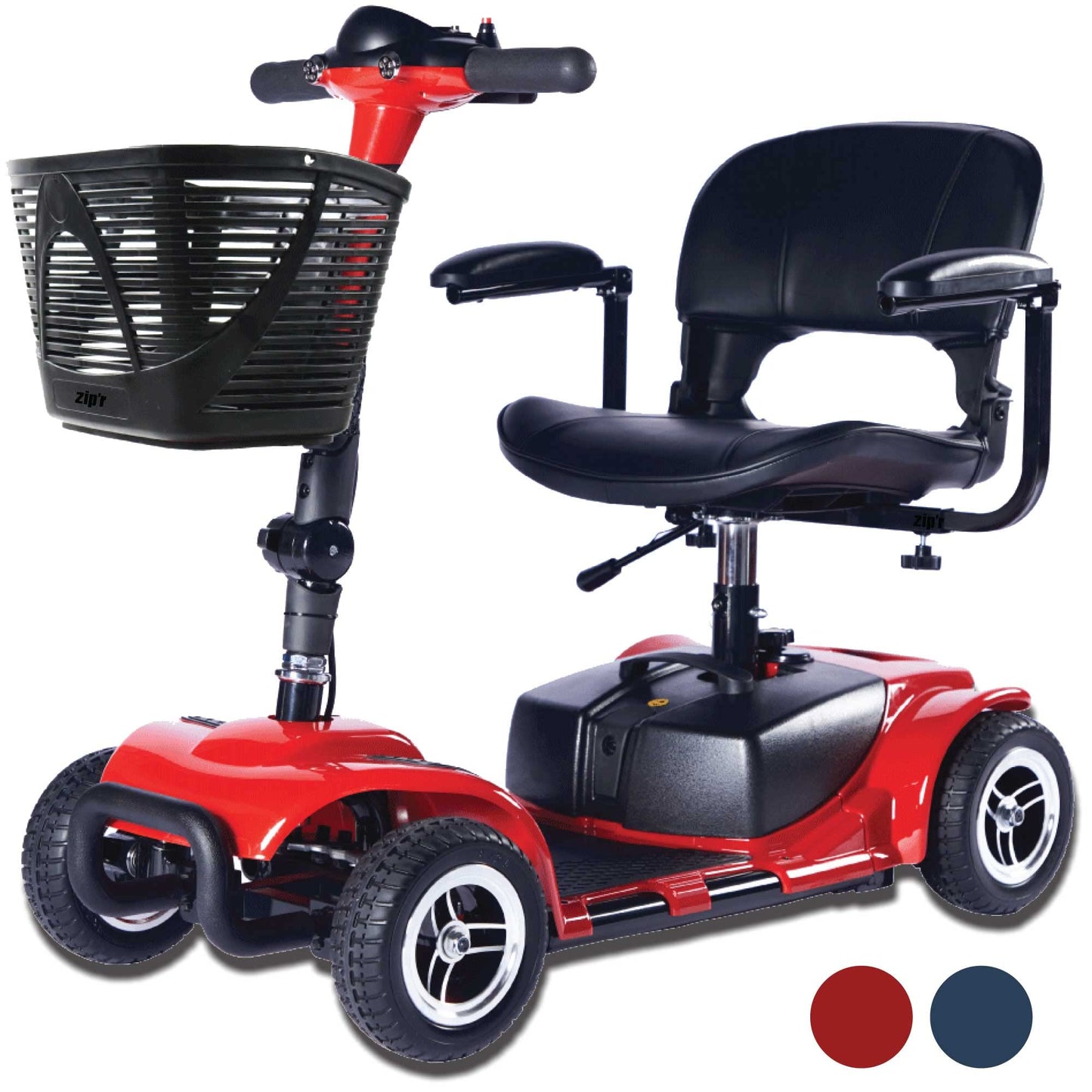 Zipr Roo 4 Wheel Mobility Scooter - Electric Powered Wheelchair Medical Aid - Compact Heavy Duty Mobile for Travel, Seniors, Adults, Handicapped - Long Range Battery with Charger Basket Included