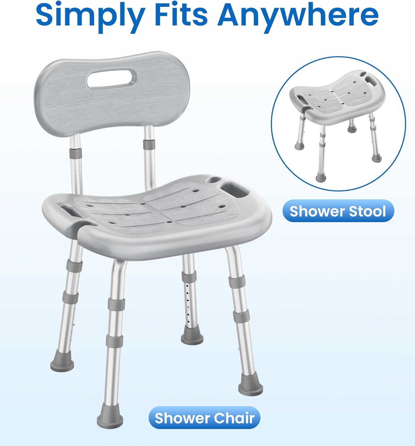 Shower Chair for Inside Shower with Removable Back, FSA/HSA Eligible Adjustable Height, Non-Slip Heavy Duty Bath Chair for Bathtub, 350 lbs Shower Seat for Elderly and Disabled, Grey
