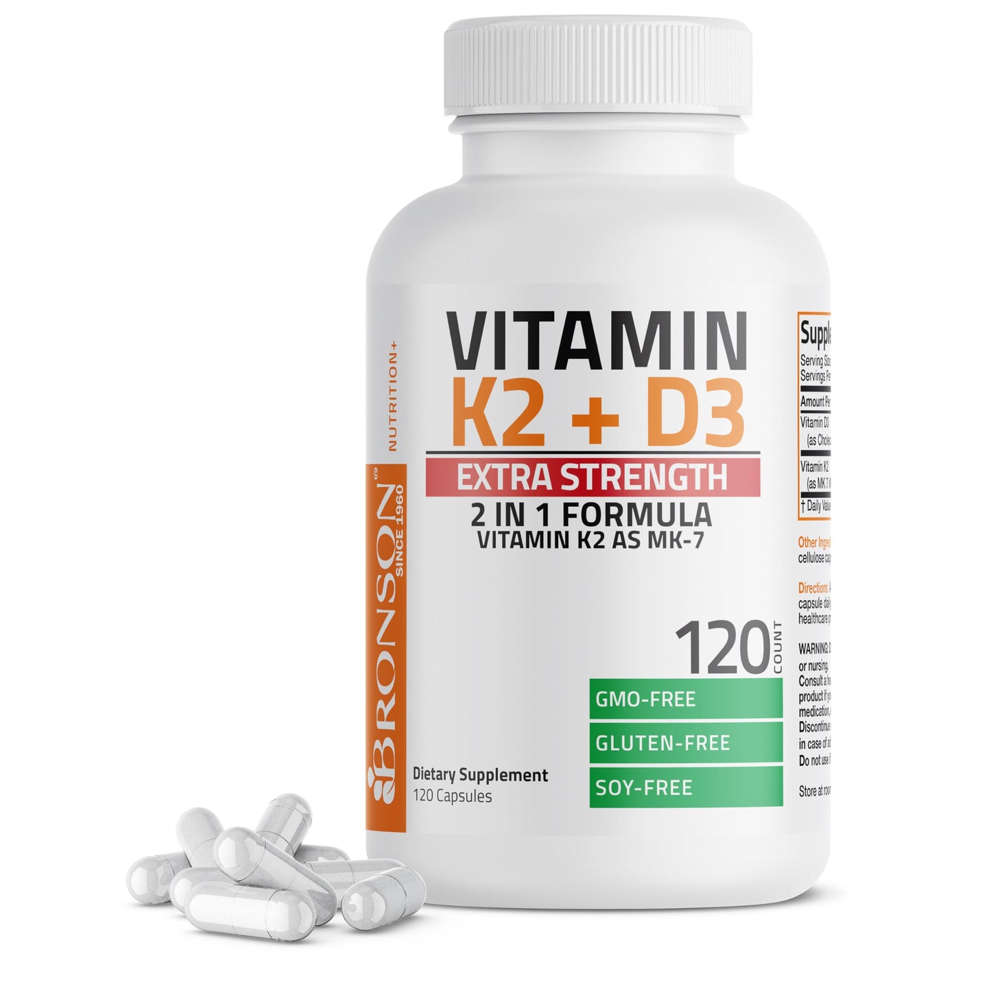 Bronson Vitamin K2 (MK7) with D3 Extra Strength Supplement Bone Health Non-GMO Formula 10,000 IU & 120 mcg MK-7 Easy to Swallow D K, 60 Capsules