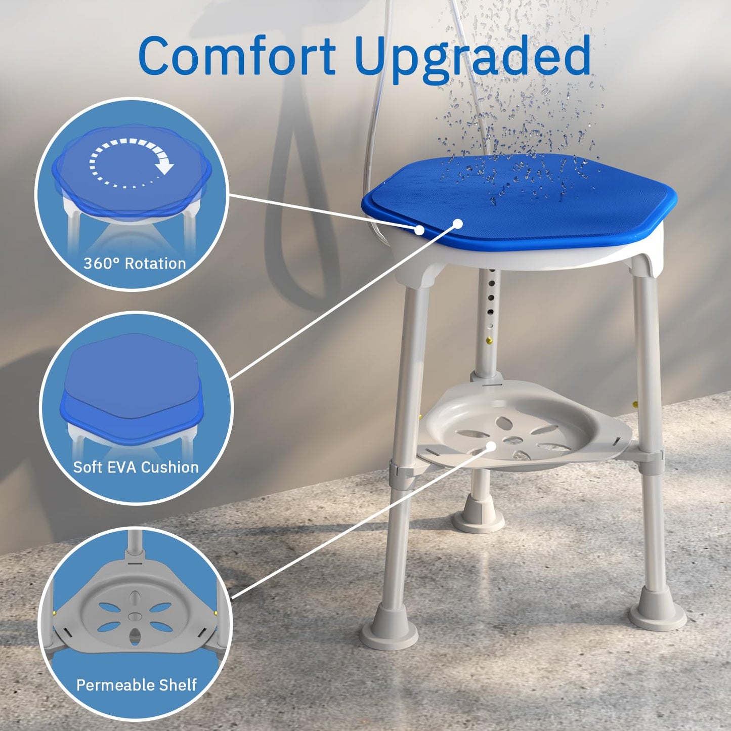 Swivel Shower Chair for Inside Shower, 360 Degree Rotating Seat, Small Shower Stool for Bathtub, Bath Chair for Elderly, Disabled, Adults (300lbs)