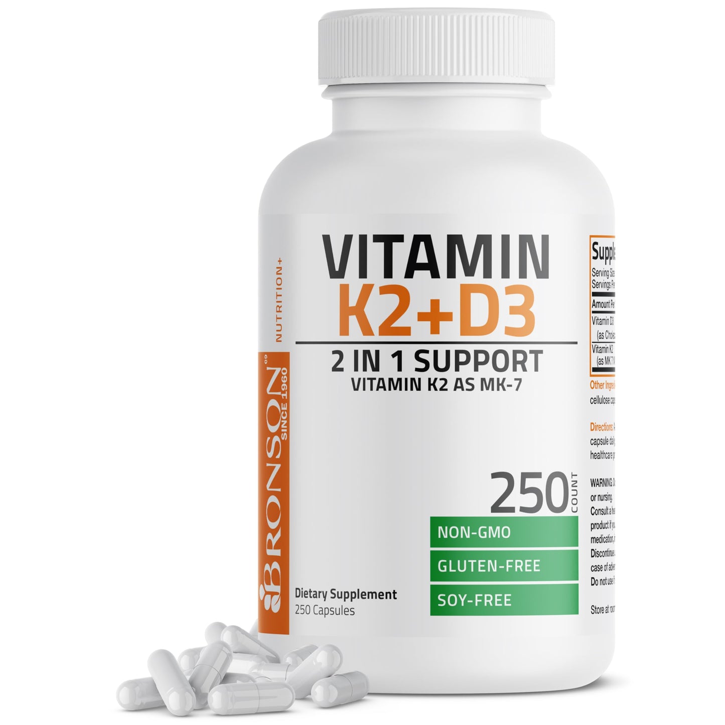 Bronson Vitamin K2 (MK7) with D3 Supplement Non-GMO Formula 5000 IU Vitamin D3 & 90 mcg K2 MK-7 Easy to Swallow D & K Complex, 120 Capsules