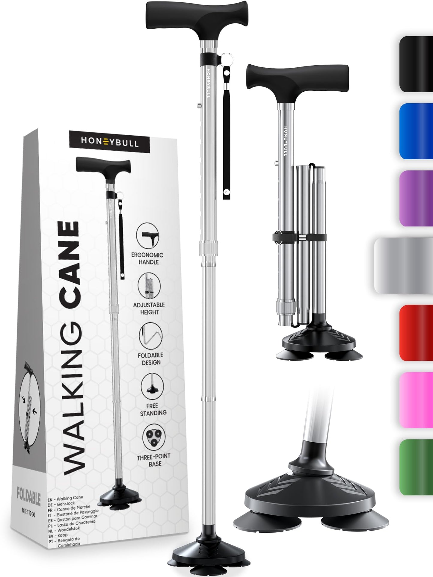 HONEYBULL Walking Cane for Men & Women – Foldable, Adjustable & Heavy-Duty Mobility Aid