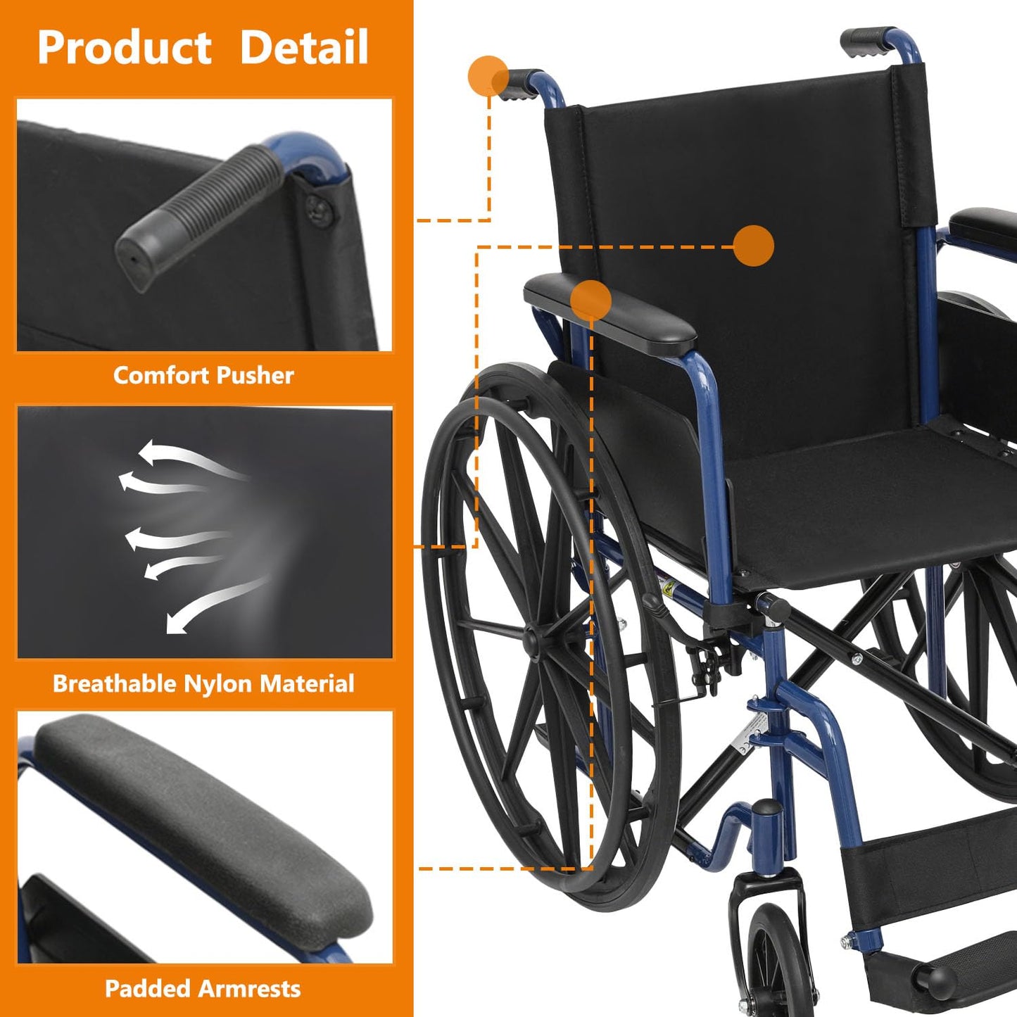 Wheelchair, Folding Transport Wheelchair with Swing-Away Foot Rest and Removable Flip Back Armrests, 18" Wide Seat for Adults Seniors Transfers, 300lbs, Black