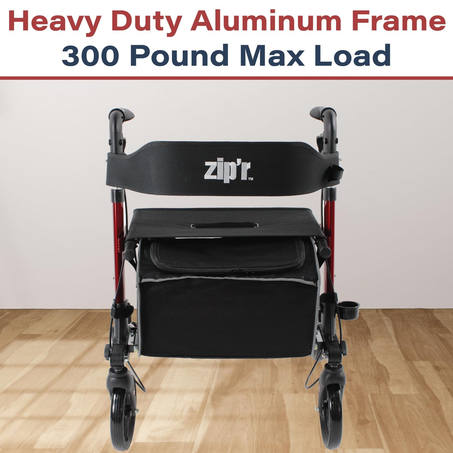 Zipr Pioneer Walker with Seat - Sturdy Walkers for Seniors - Rollator Walker with Seat & Storage - Portable Folding Walker 4 Wheel Walker for Seniors, Elderly, Adults - 300 lbs Max Weight