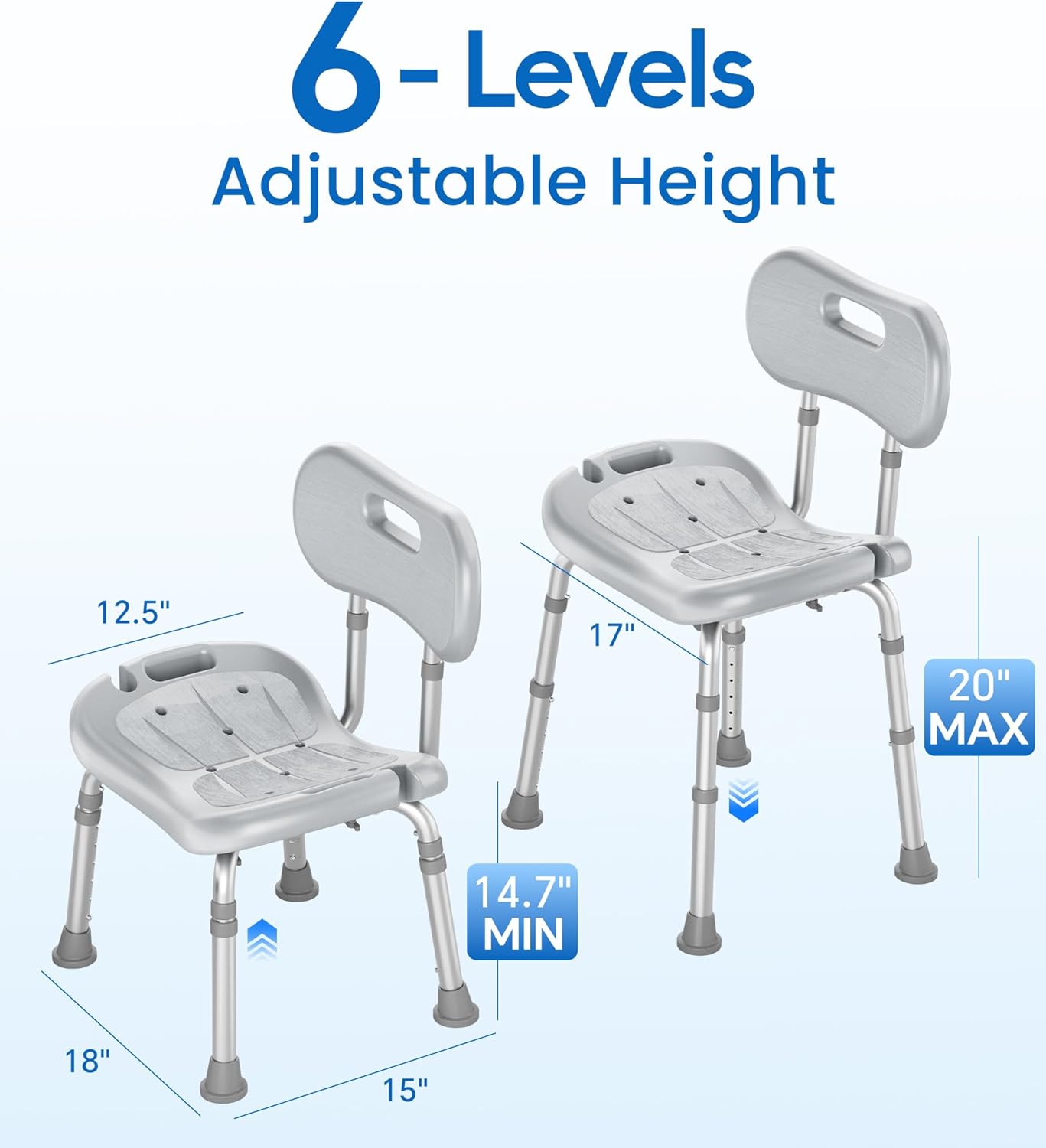 Shower Chair for Inside Shower with Removable Back, FSA/HSA Eligible Adjustable Height, Non-Slip Heavy Duty Bath Chair for Bathtub, 350 lbs Shower Seat for Elderly and Disabled, Grey
