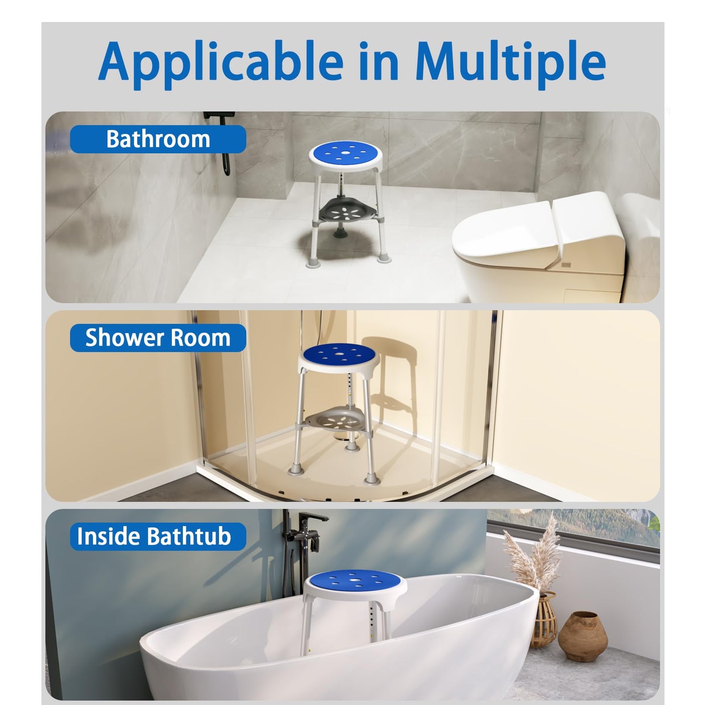 Swivel Shower Chair for Inside Shower, 360 Degree Rotating Seat, Small Shower Stool for Bathtub, Bath Chair for Elderly, Disabled, Adults (300lbs)