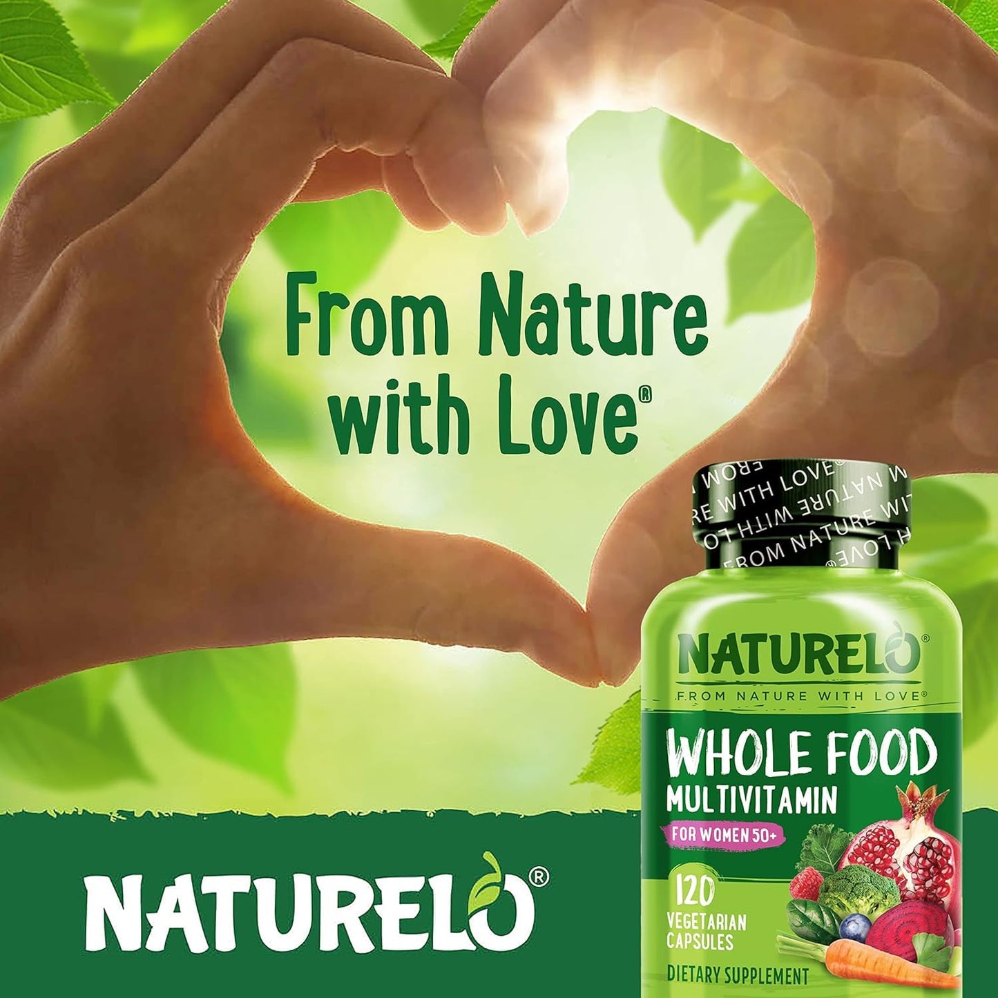NATURELO Whole Food Multivitamin for Women 50+ (Iron Free) with Vitamins, Minerals, & Organic Extracts - Supplement for Post Menopausal Women Over 50 - No GMO - 120 Vegan Capsules