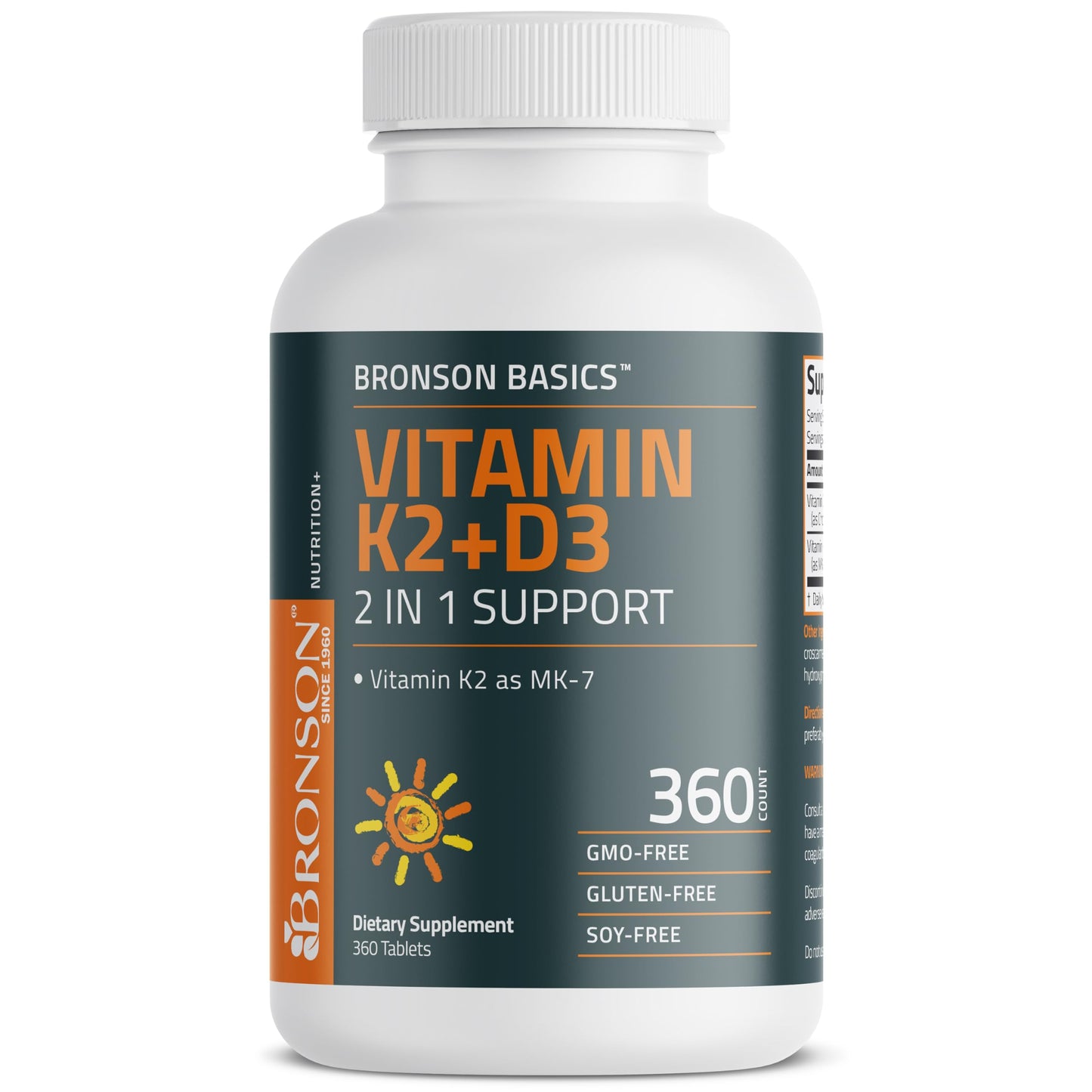Bronson Vitamin K2 D3 (MK7) Supplement Non-GMO Formula Vitamin D3 5000IU (125 mcg) & 90 mcg K2 MK-7, Easy to Swallow D & K Complex, 120 Tablets