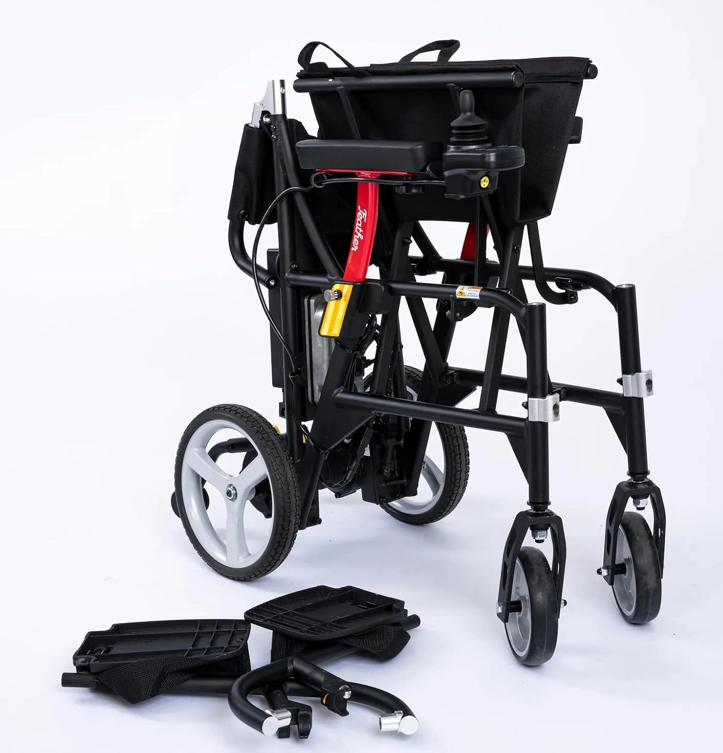 FeatherMobility - Black Lightweight Foldable Electric Power Wheelchair - Right Hand Joystick - 33lb Frame