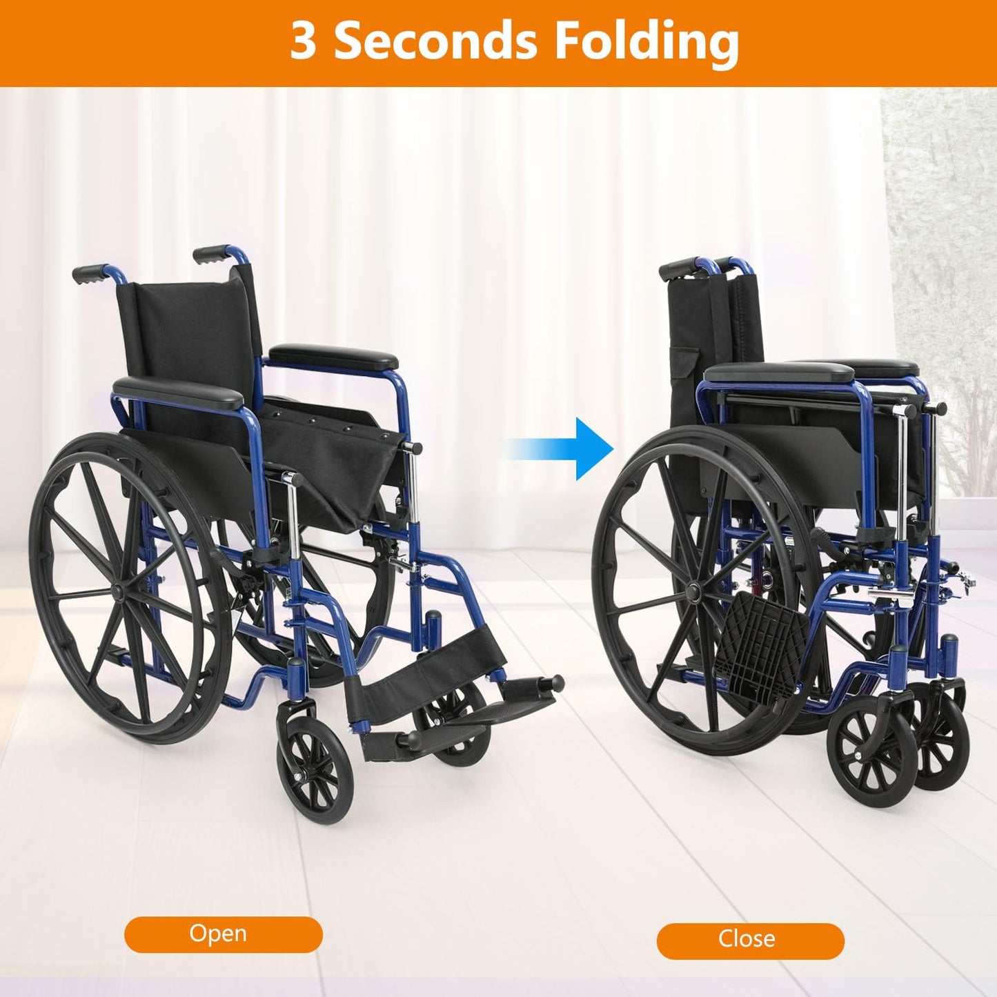 Wheelchair, Folding Transport Wheelchair with Swing-Away Foot Rest and Removable Flip Back Armrests, 18" Wide Seat for Adults Seniors Transfers, 300lbs, Black