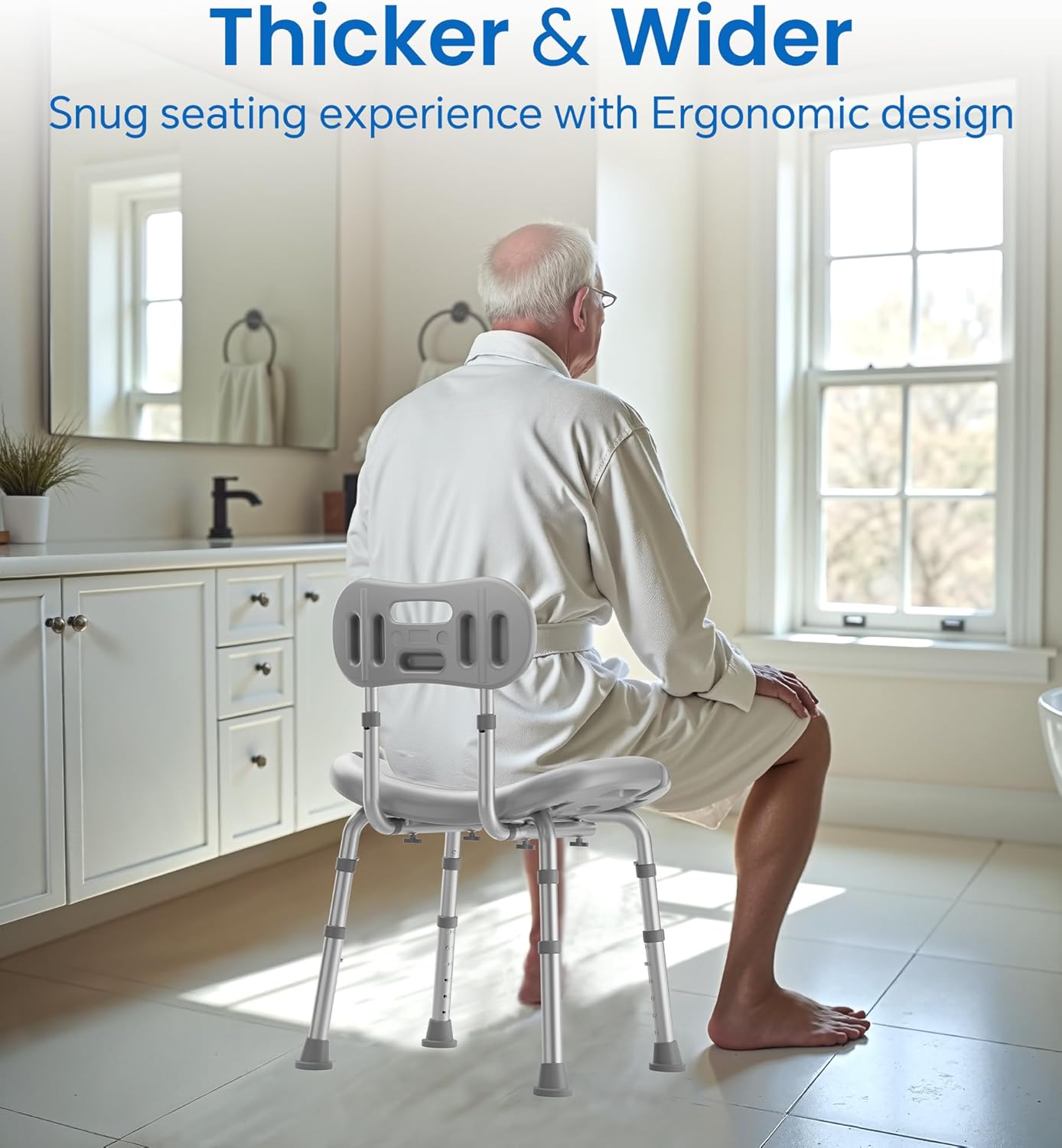 Shower Chair for Inside Shower with Removable Back, FSA/HSA Eligible Adjustable Height, Non-Slip Heavy Duty Bath Chair for Bathtub, 350 lbs Shower Seat for Elderly and Disabled, Grey