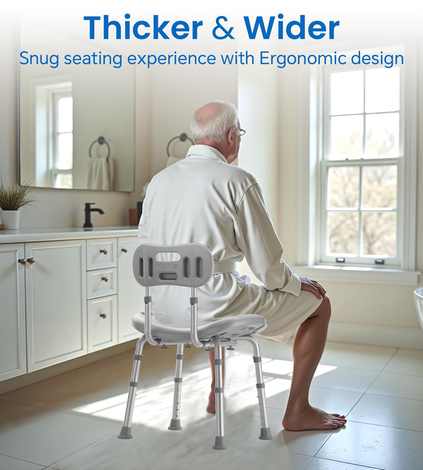 Shower Chair for Inside Shower with Removable Back, FSA/HSA Eligible Adjustable Height, Non-Slip Heavy Duty Bath Chair for Bathtub, 350 lbs Shower Seat for Elderly and Disabled, White