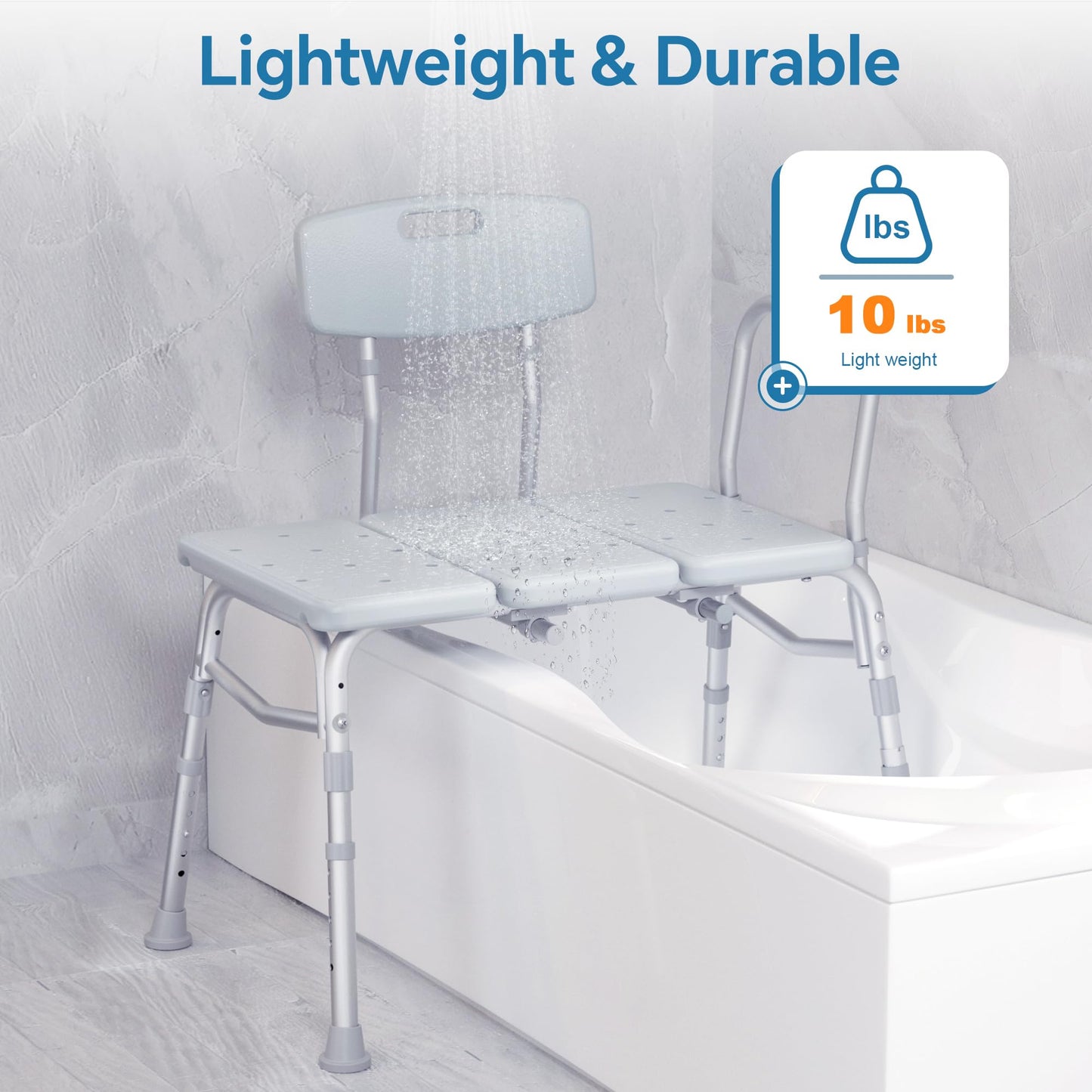 Tub Transfer Bench for Bathtub, FSA/HSA Eligible 400 lbs Heavy Duty Shower Chair with Backrest, Slip-Resistant Feet, Height Adjustable Shower Bench Shower Seat for Elderly and Disabled